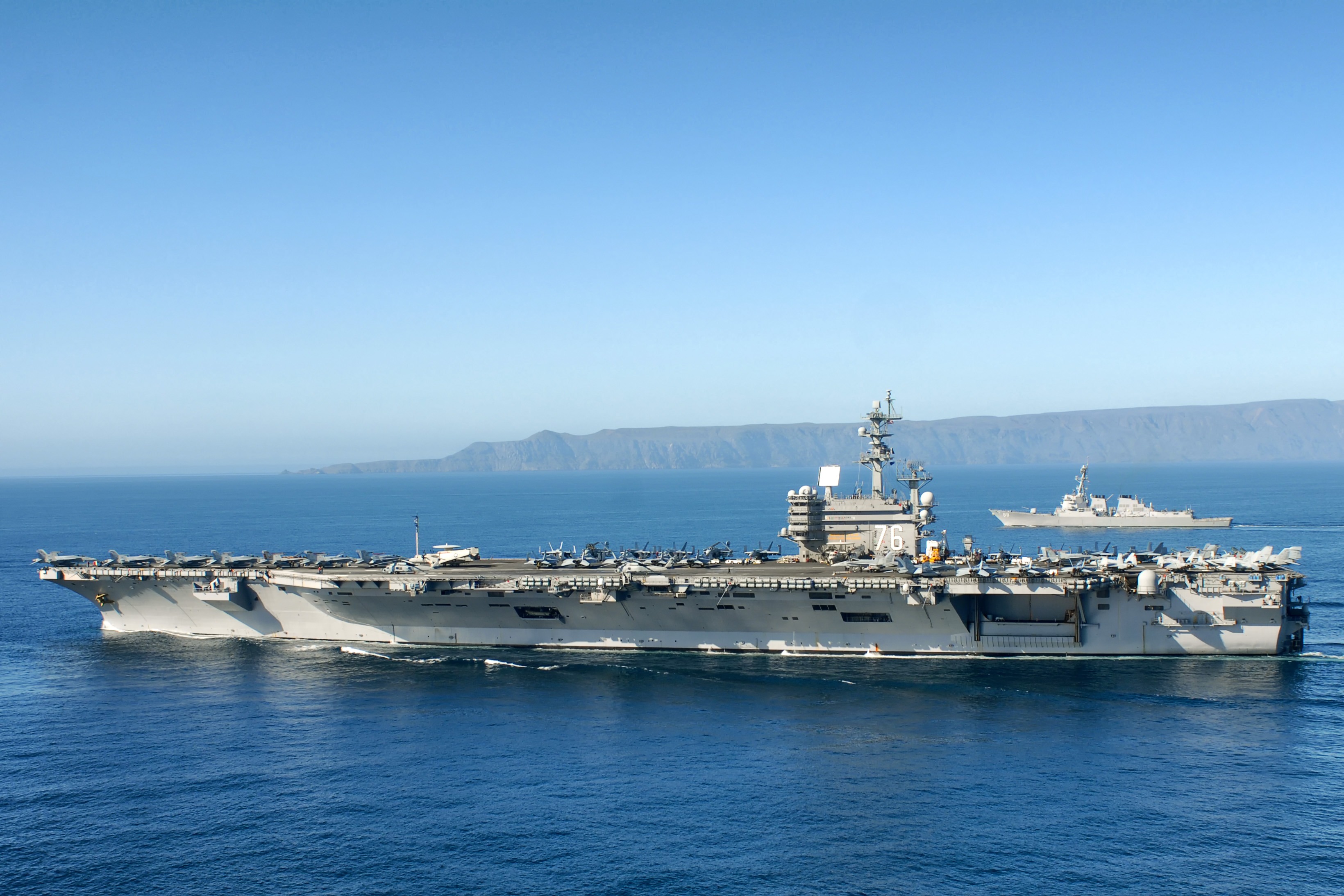 uss ronald reagan, aircraft carrier, blue, sky, nature, nautical vessel, no people, passenger craft, shipping, military, reflections, 2K, aircraft, luxury, HD Wallpaper