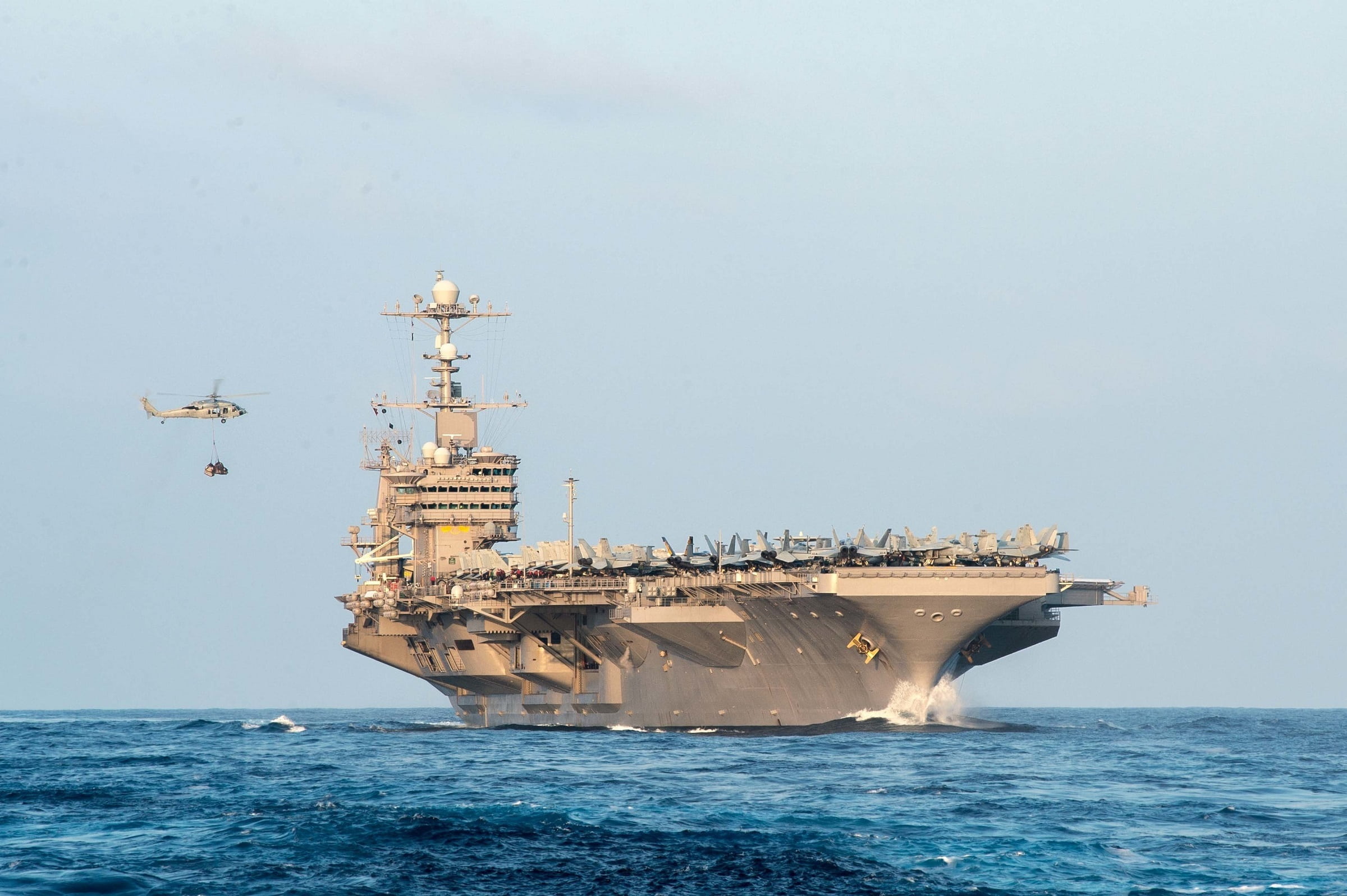 jets, ship, uss john c stennis, battleship, transportation, aircraft carrier, planes, maritime security, shipping, daytime, aircraft, on the move, nature, HD Wallpaper