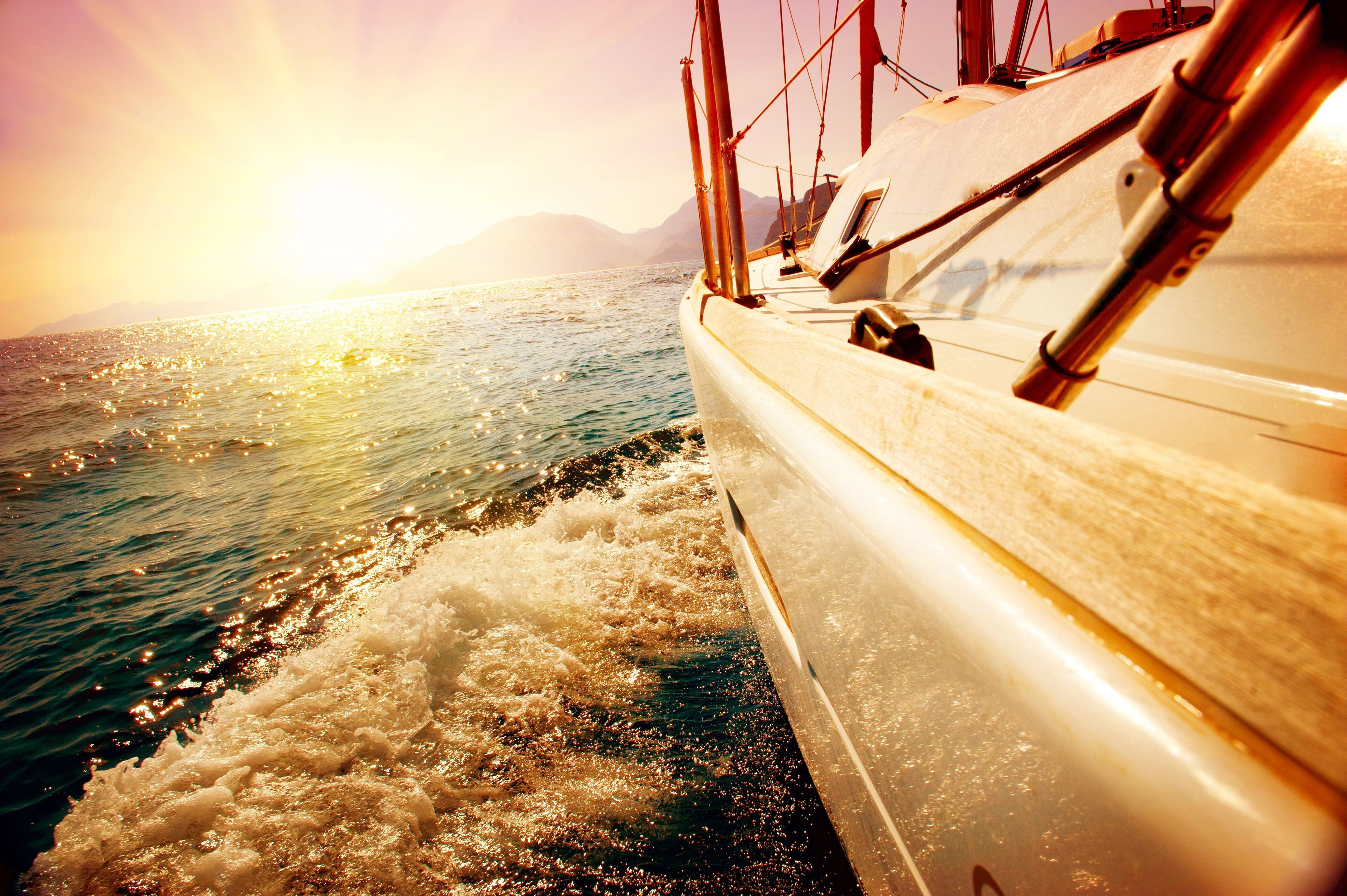 brightly lit, passenger Ship, marine, croatia, luxury, lifestyles, color Image, waves, tourist, tourism, sunlight, full screen, the ocean, sunrise, speed, HD Wallpaper