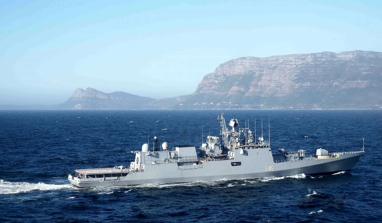 ship, Indian-Navy, water, military, Talwar Class Frigate, on the move, nature, no people, outdoors, sea, motion, mountain, mode of transportation, navy, HD Wallpaper