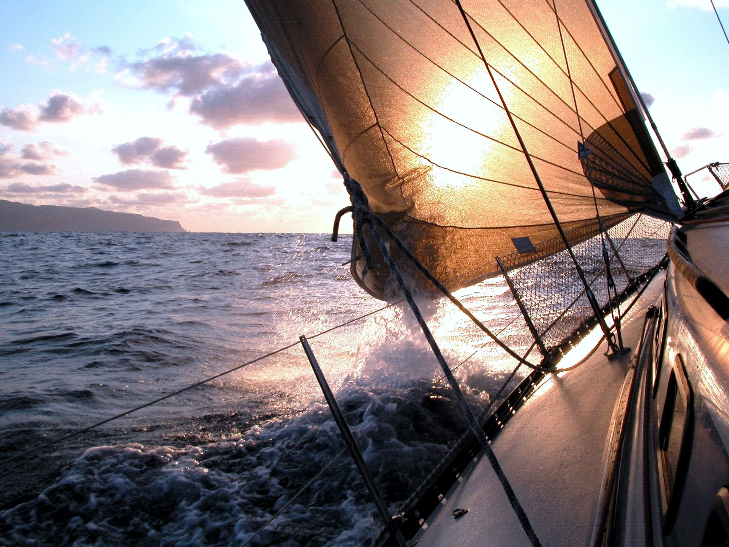dusk, sunrise, boat, no People, vacations, sails, wind, transportation, beauty in nature, wave, widescreen, journey, mode of transportation, HD Wallpaper