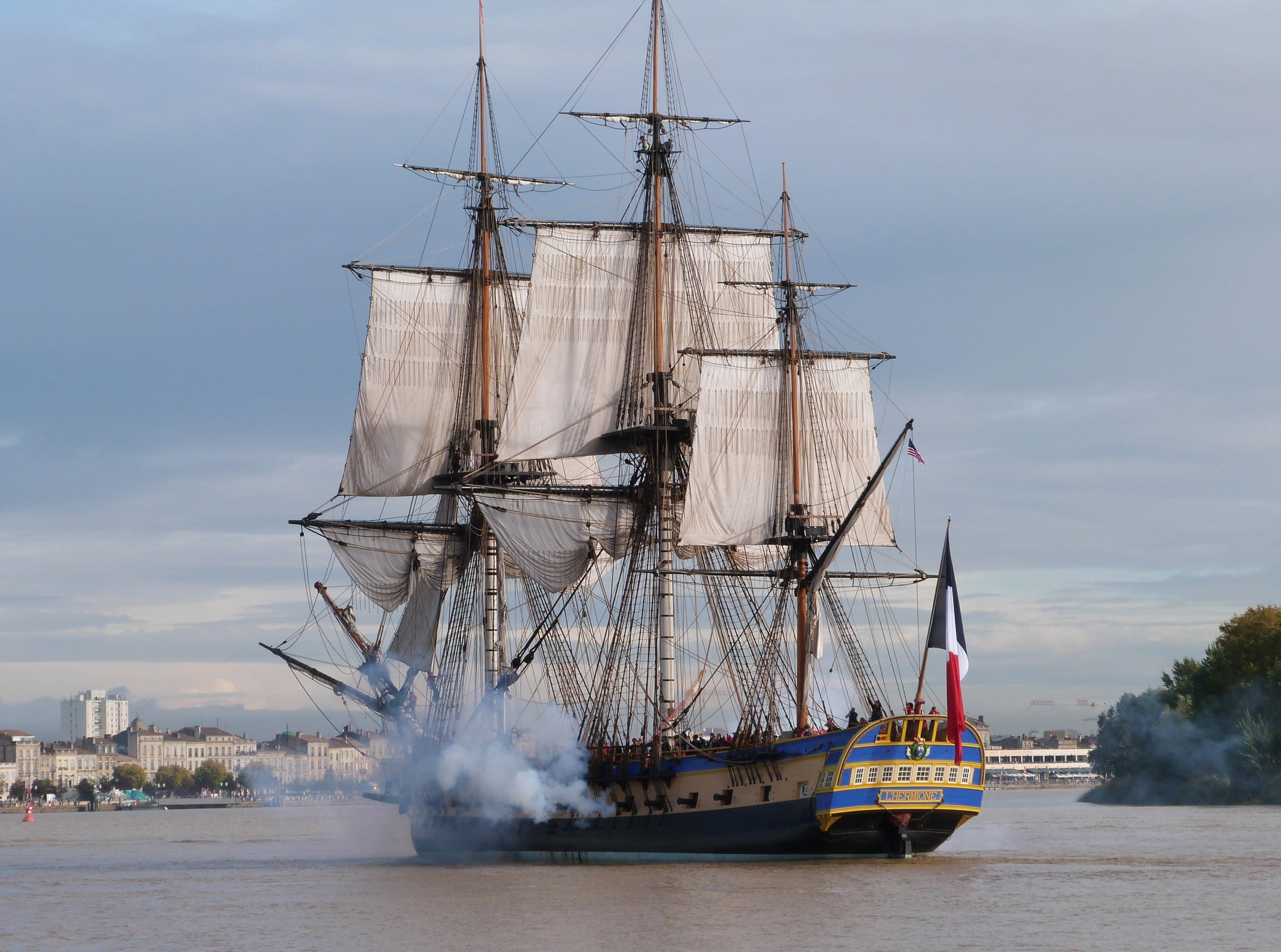 1080P, 32 gun sailing frigate class Concorde, The Frigate Hermione, French Navy, HD Wallpaper