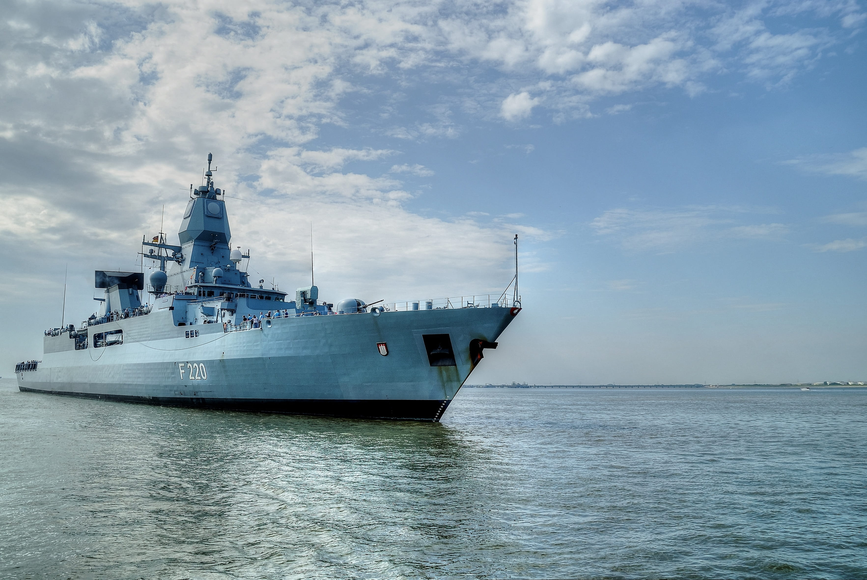 outdoors, motion, horizon, 2K, German Navy, cruise ship, nature, nautical vessel, day, rippled, water, transportation, travel, cloud - sky, waterfront, HD Wallpaper