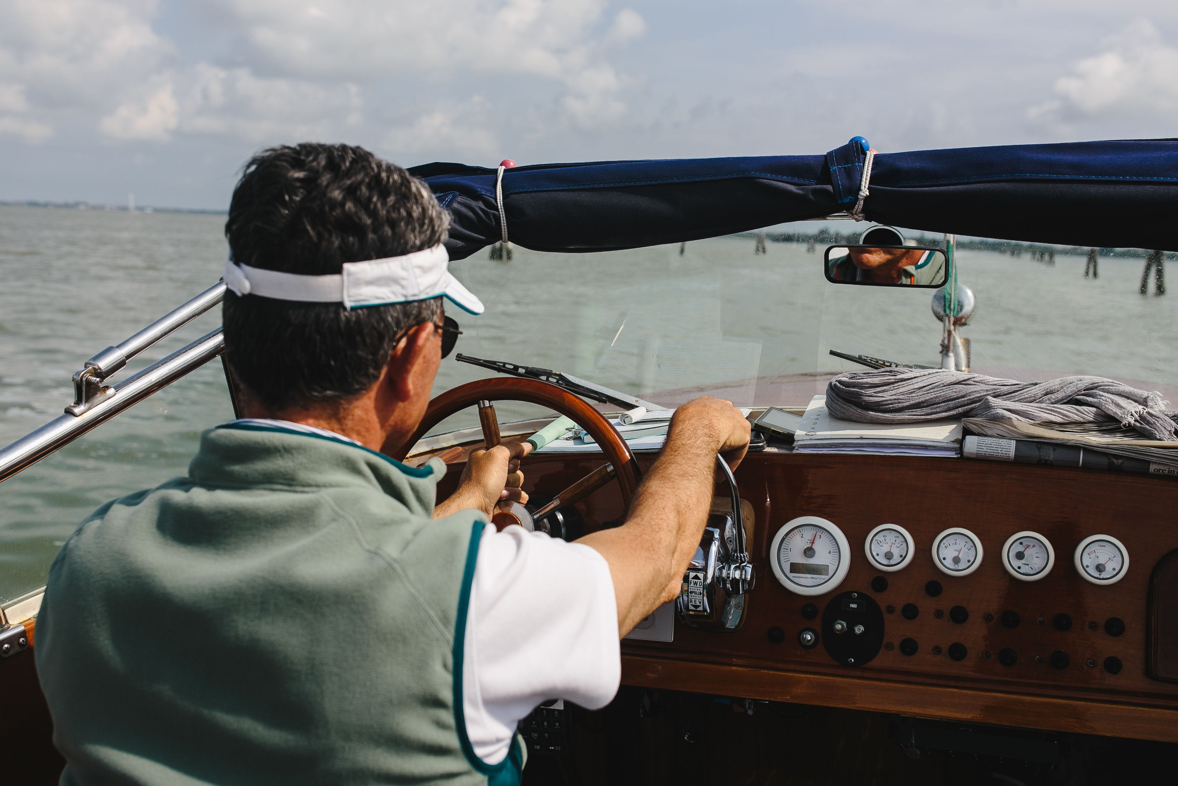 one Person, motor boat, men, sailing, color Image, yacht, people, sky, travel, one man only, cloud - sky, water, leisure activity, day, rear view, 4K, HD Wallpaper