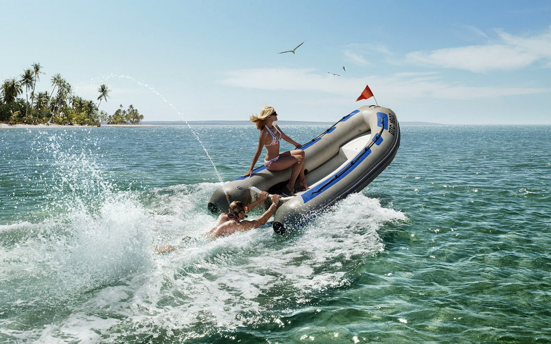engine, funny, man, motorboat, 1080P, HD Wallpaper