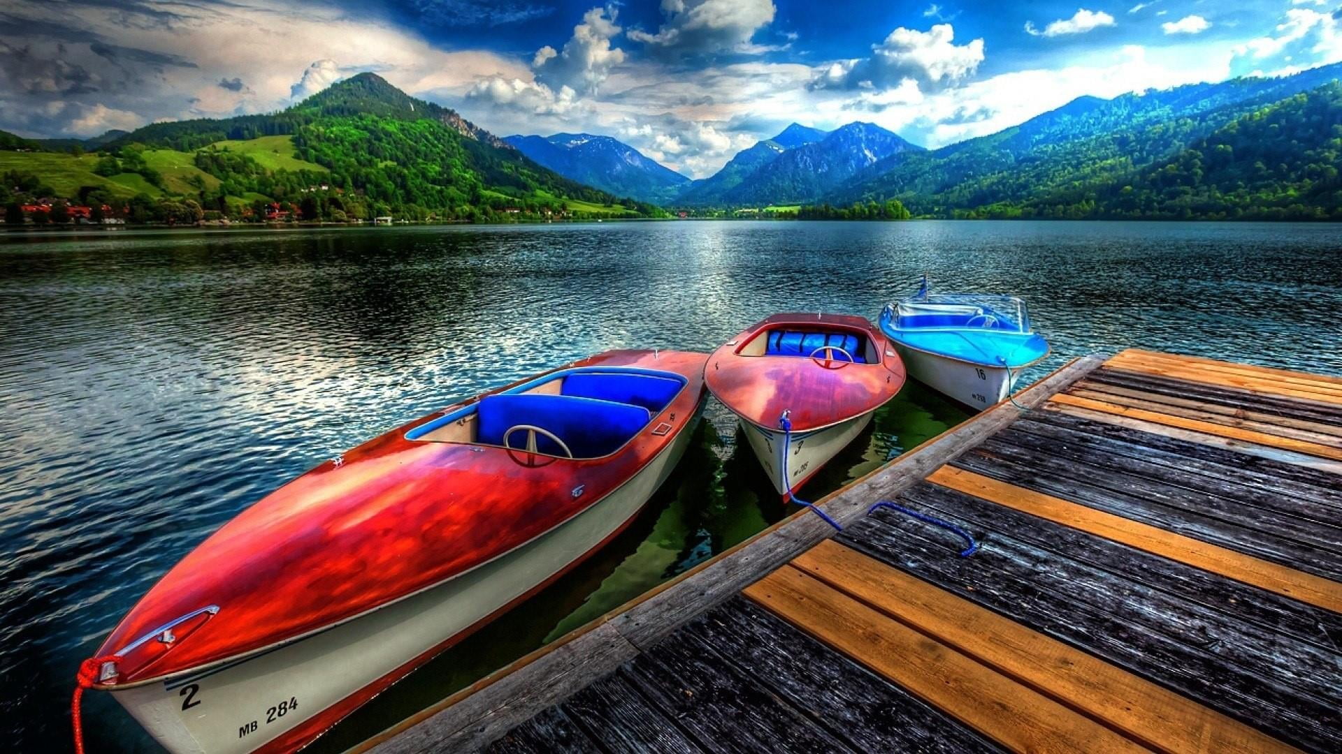 day, nature, water, outdoors, beauty in nature, lake, dock, boat, scenics - nature, tranquility, motorboat, inflatable, 1080P, moored, pier, nautical vessel, HD Wallpaper