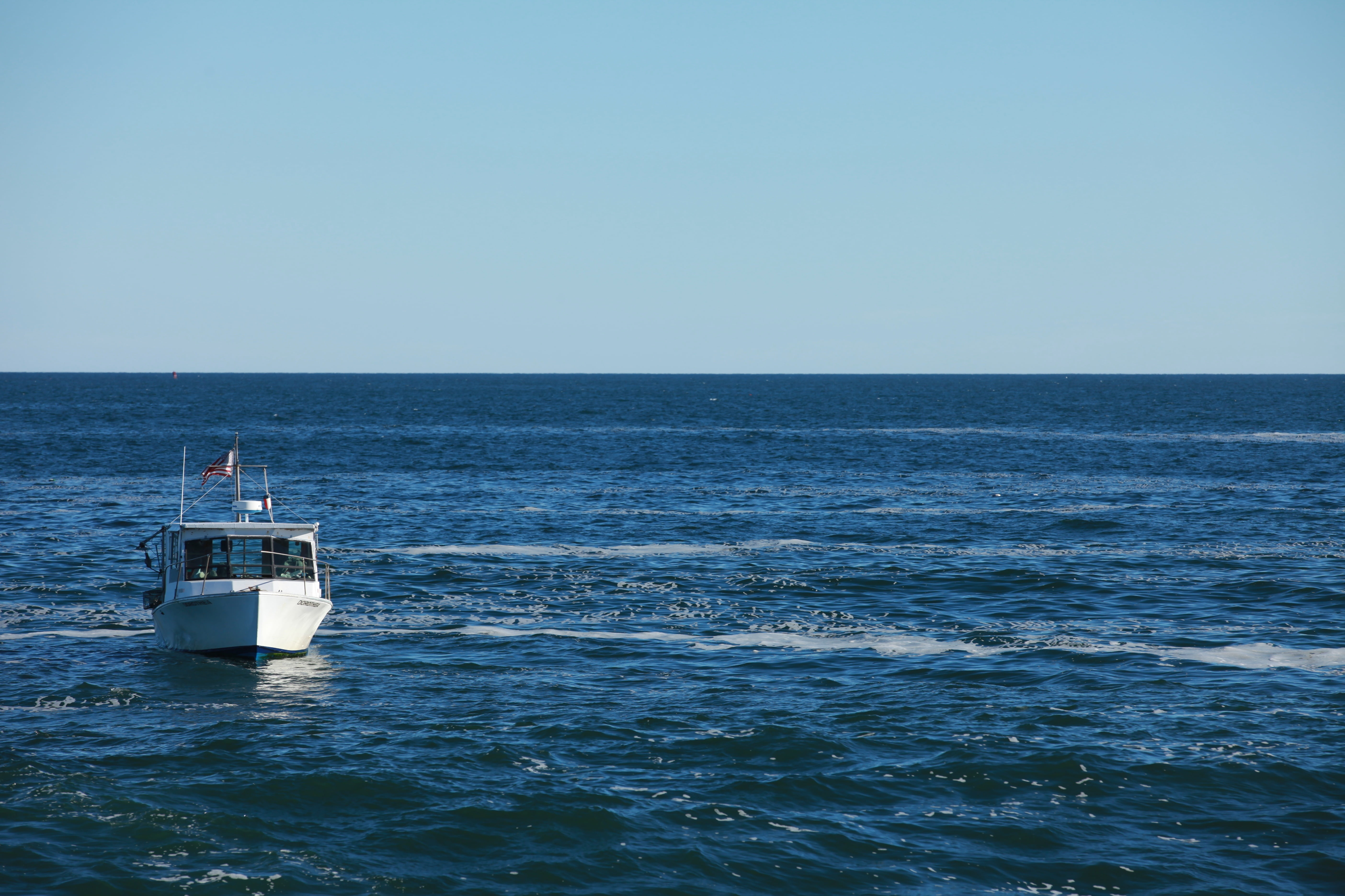 coastline, motion, mode of Transport, white, vacations, blue, outdoors, landscape, wind, horizon Over Water, day, travel, scenics, boat, sea, 5K, copy space, HD Wallpaper