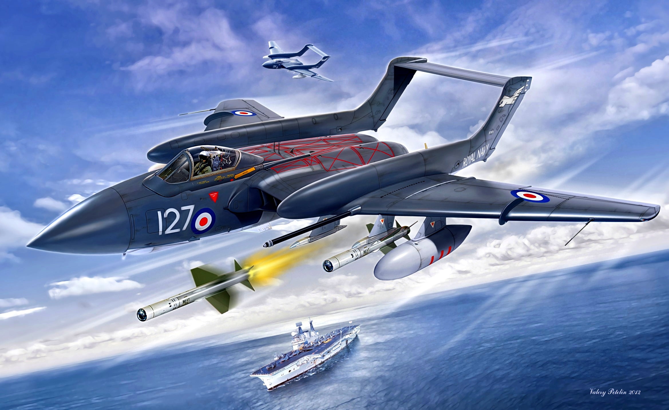 Sea Vixen, the carrier, 1080P, Royal Navy, DH.110, Missiles, Carrier-based fighter, HD Wallpaper