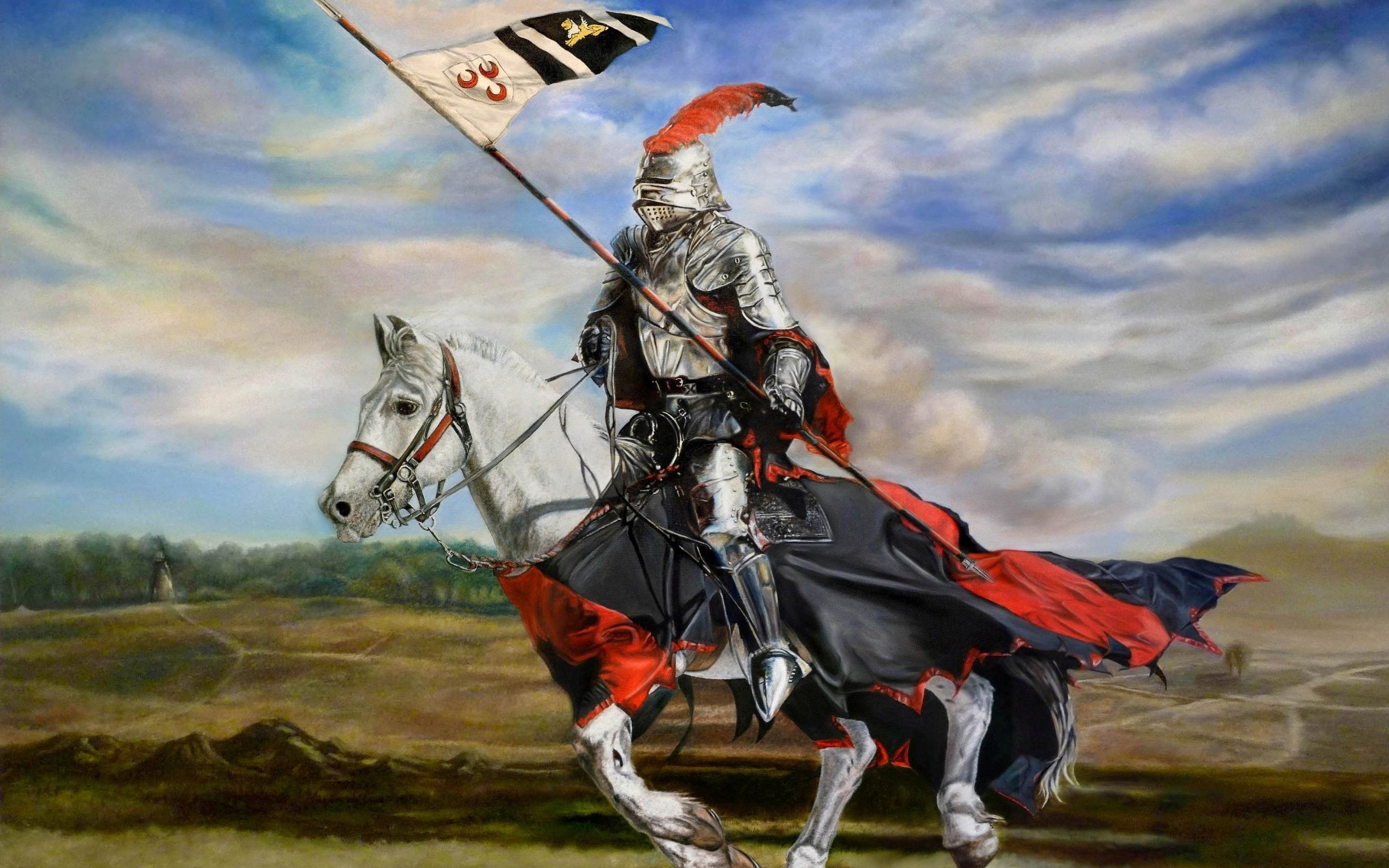 Javelin, Pennant, Jumping, 2K, fantasy, armor, knight, art, HD Wallpaper
