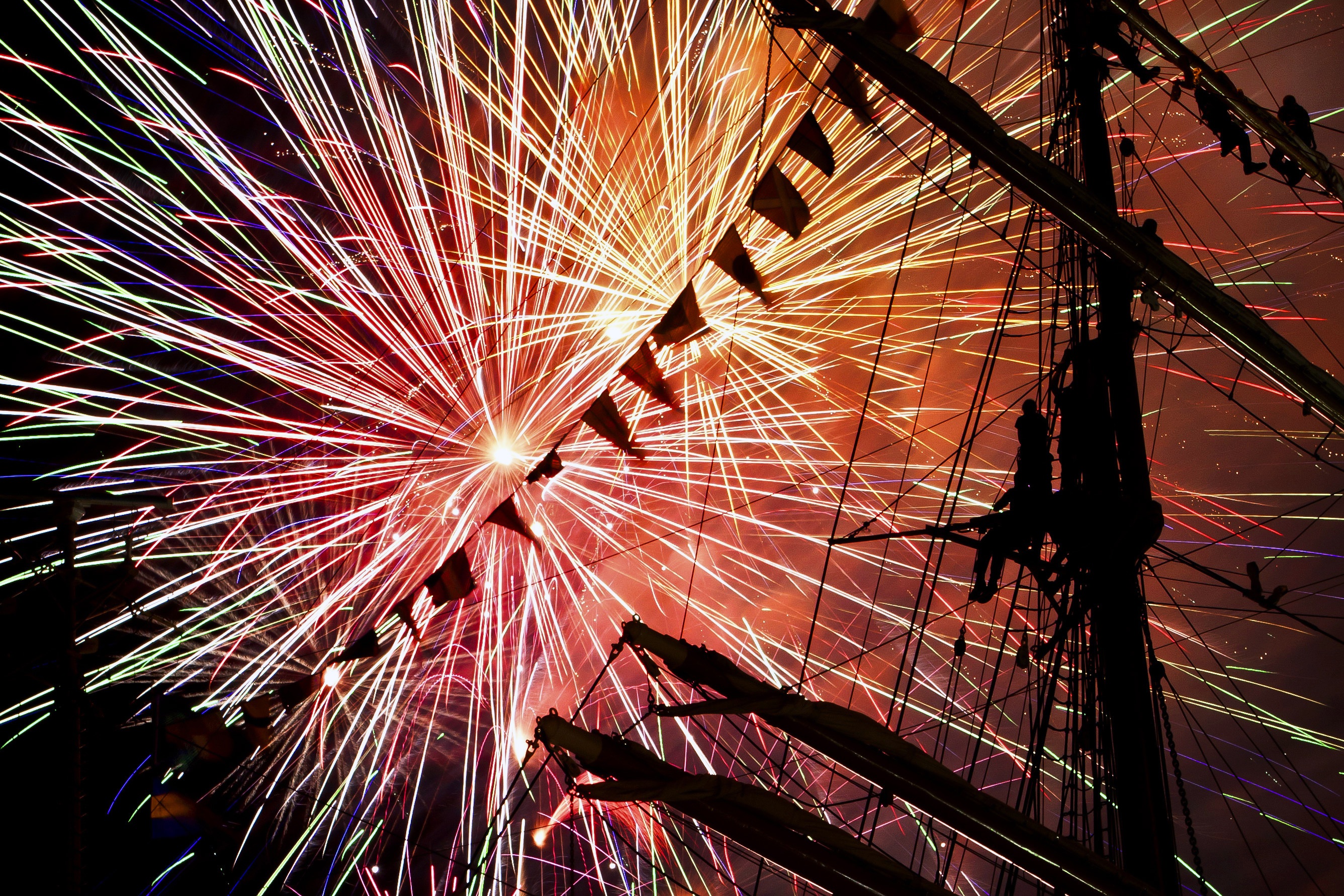 firework - man made object, sail, tall, usa, exploding, glowing, pennants, war of 1812, celebration, burst, sky, ferris wheel, ship, nature, low angle view, HD Wallpaper