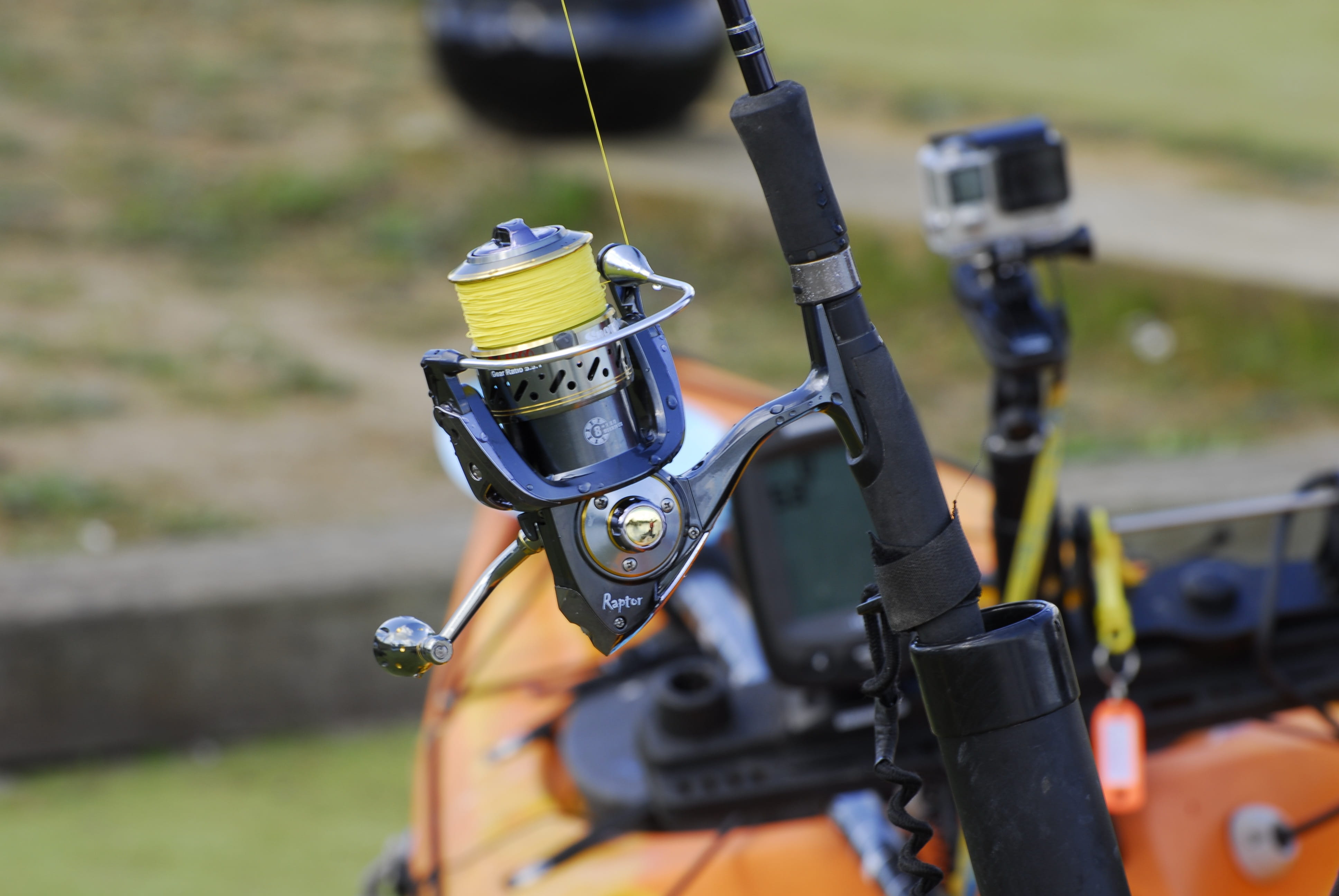 Fishing, land vehicle, handlebar, Fishing Line, Reel, metal, Fishing Reel, road, 4K, equipment, high angle view, selective focus, fishing, close-up, transportation, HD Wallpaper