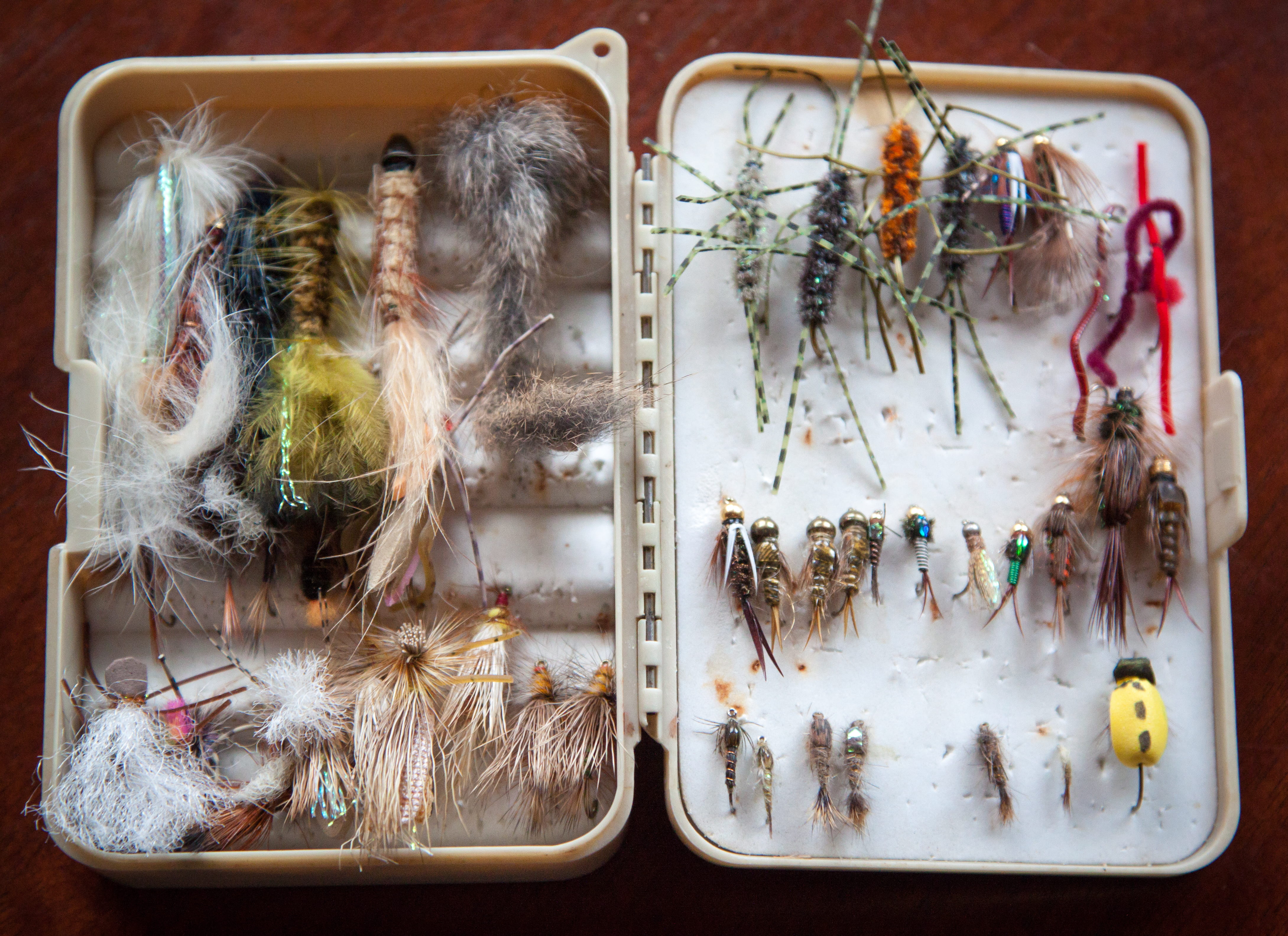 sport, design, animal, indoors, creativity, day, closeup, lures, high angle view, container, fishing, large group of objects, filled, tackle box, scissors, HD Wallpaper