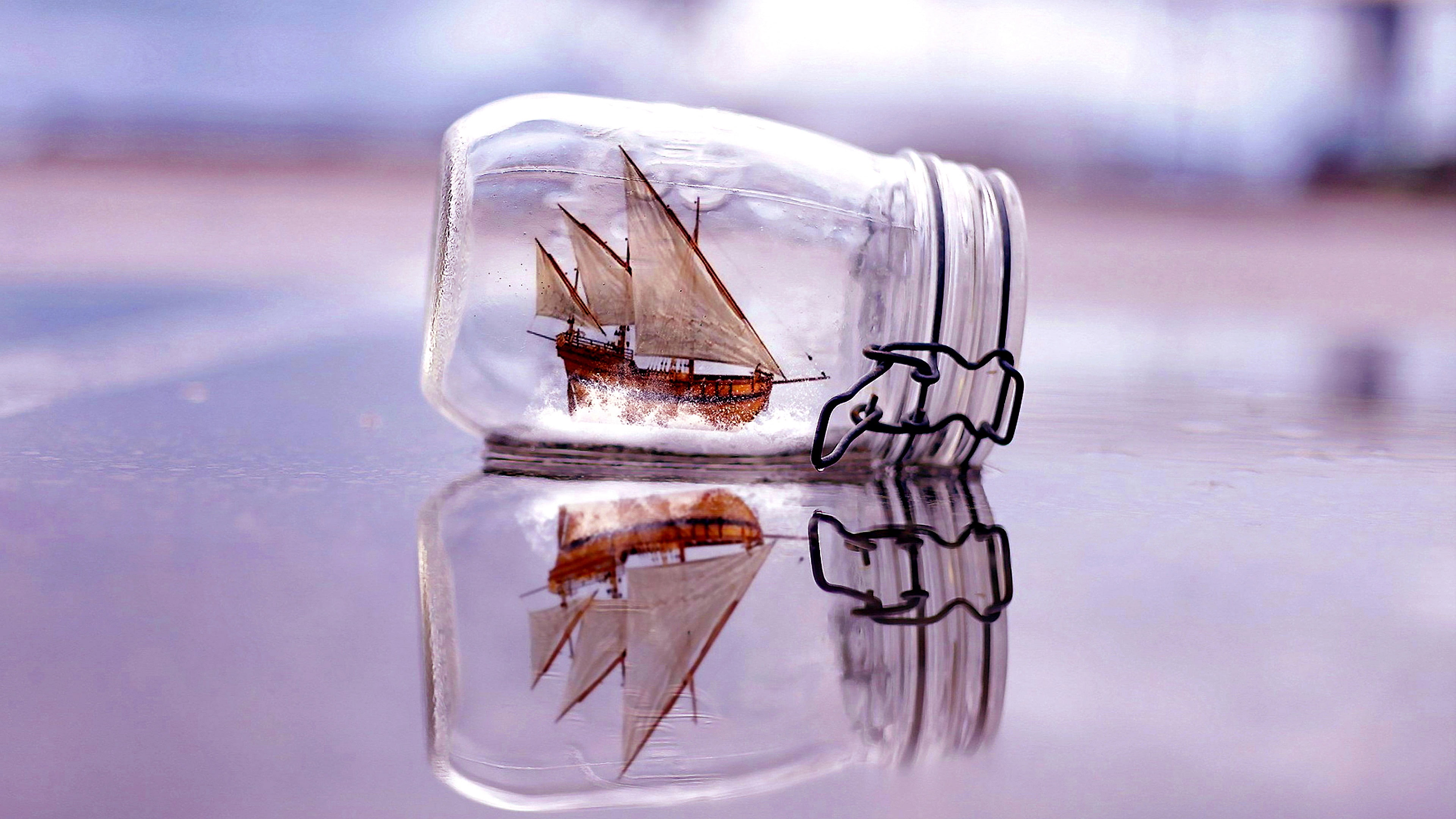 bottle, 4K, jar, ship model, sailboat, ship, bottle world, HD Wallpaper