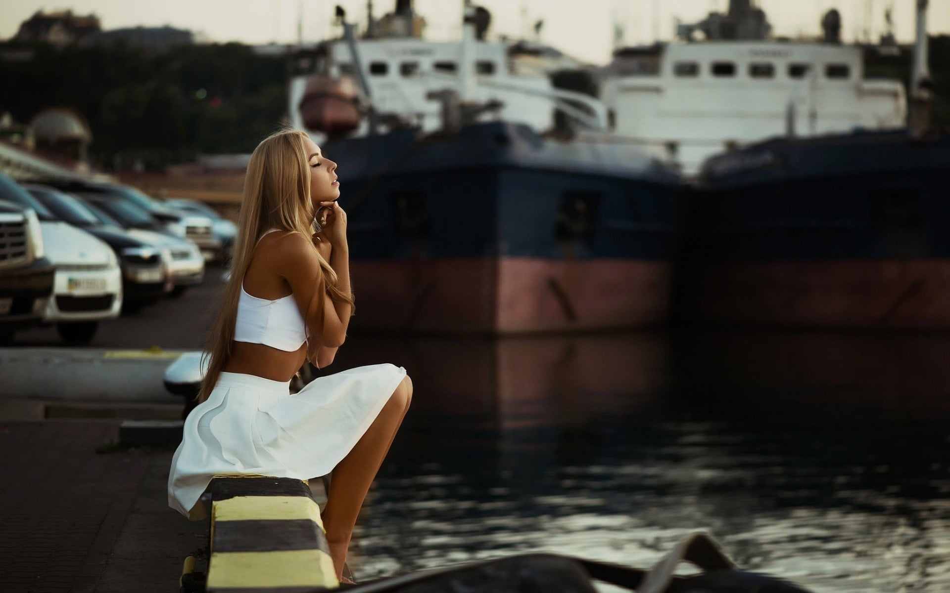 adult, young women, ship, 1080P, closed eyes, mode of transportation, day, blond hair, blonde, one person, transportation, sitting, hairstyle, model, young adult, HD Wallpaper