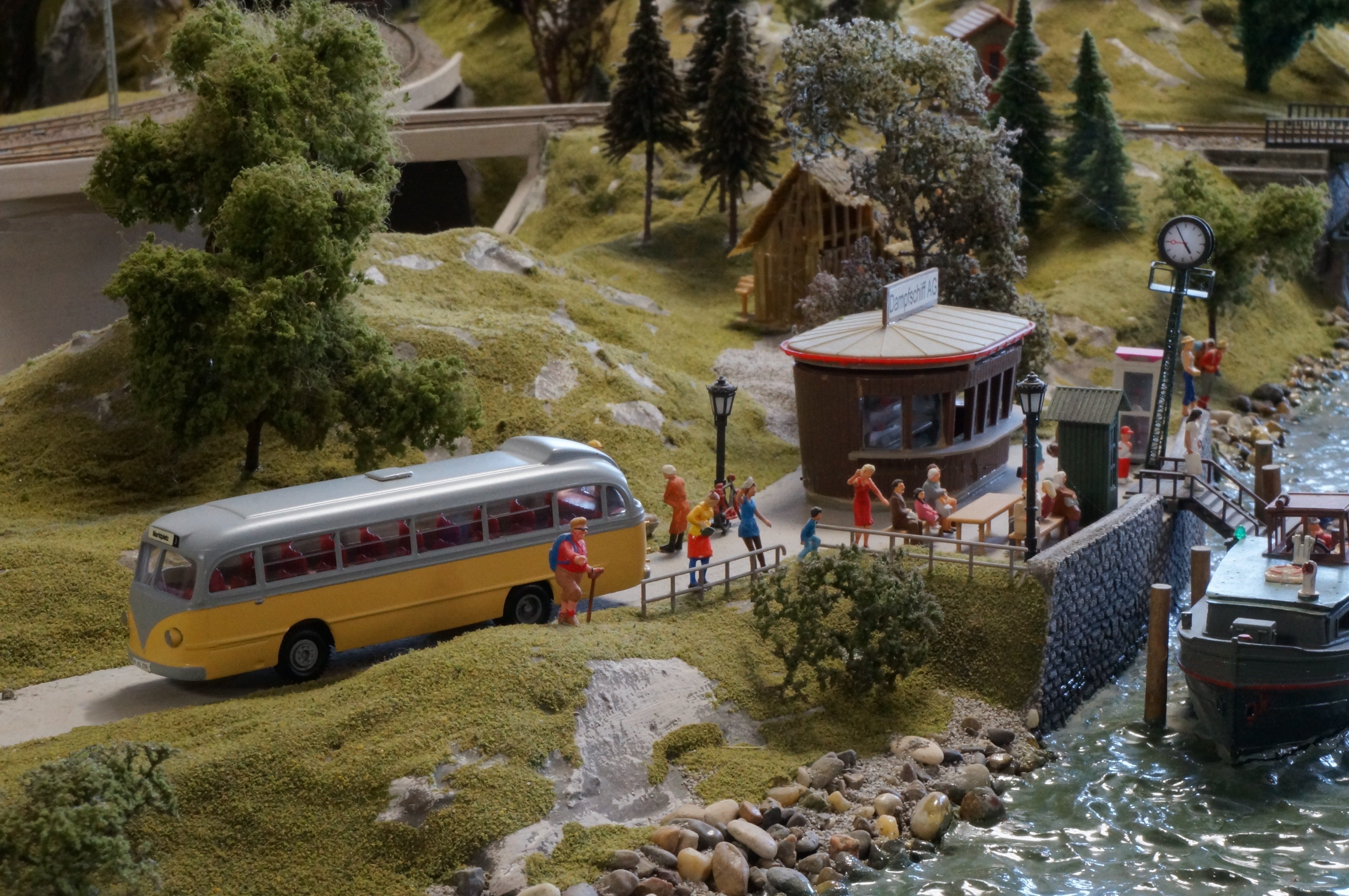bus, built structure, architecture, model train, no people, building exterior, rock, ship, 4K, magirus, day, plant, land vehicle, harbour cruise, boot, HD Wallpaper