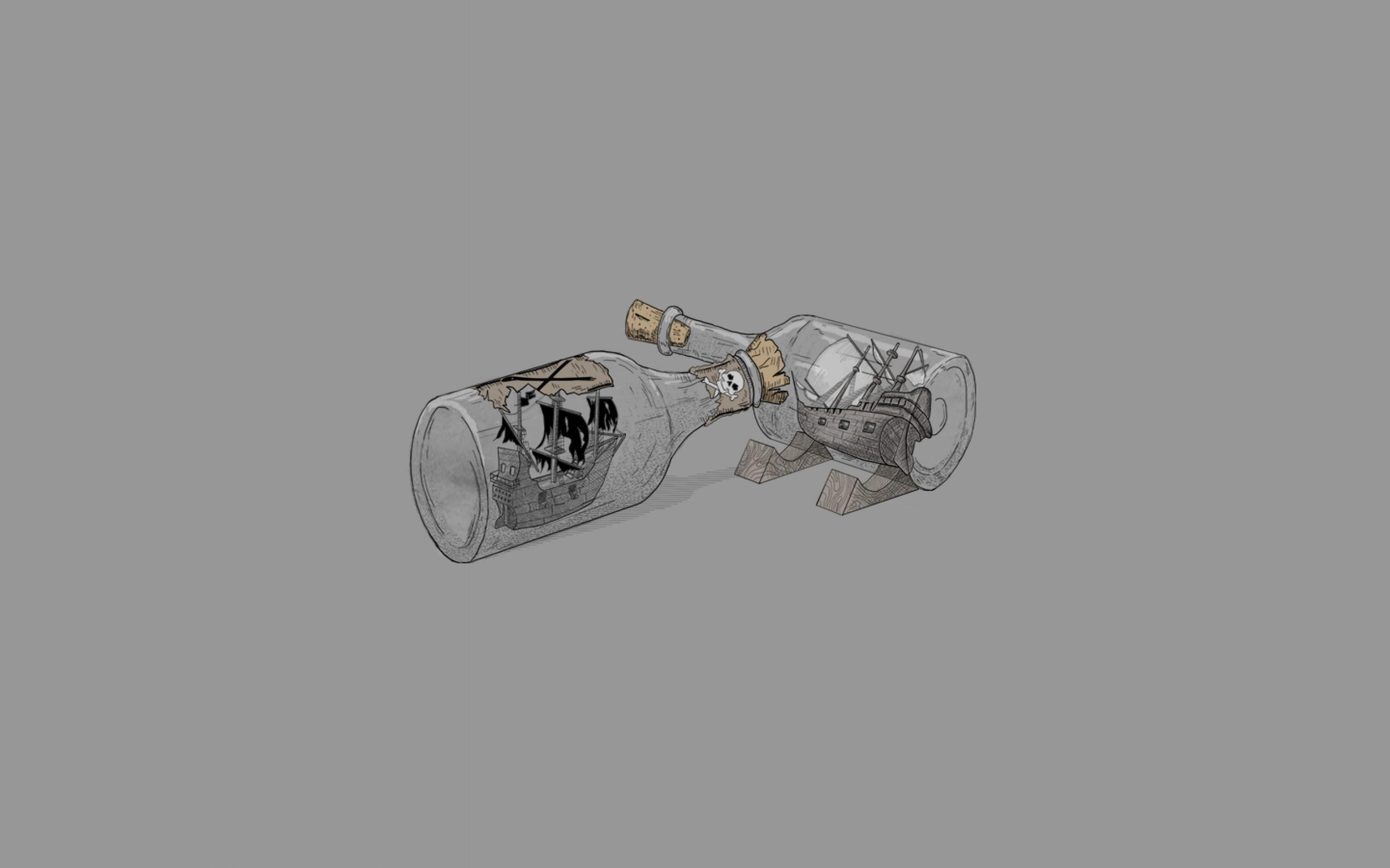 clear, bottles, ships, digital art, 2560x1600, pirate, ship, bottle, 2K, glass, HD Wallpaper