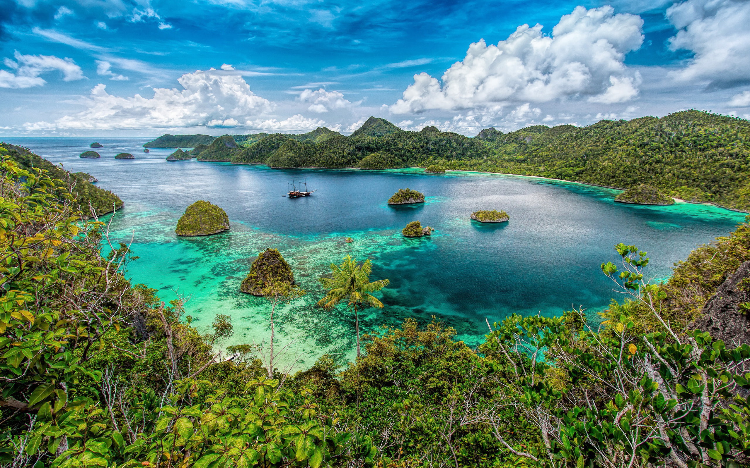 bay, cloud, green, long, 2K, t, nature, nam, pierre, ha, islands, palm, trees, tropical, vi, ocean, forest, HD Wallpaper