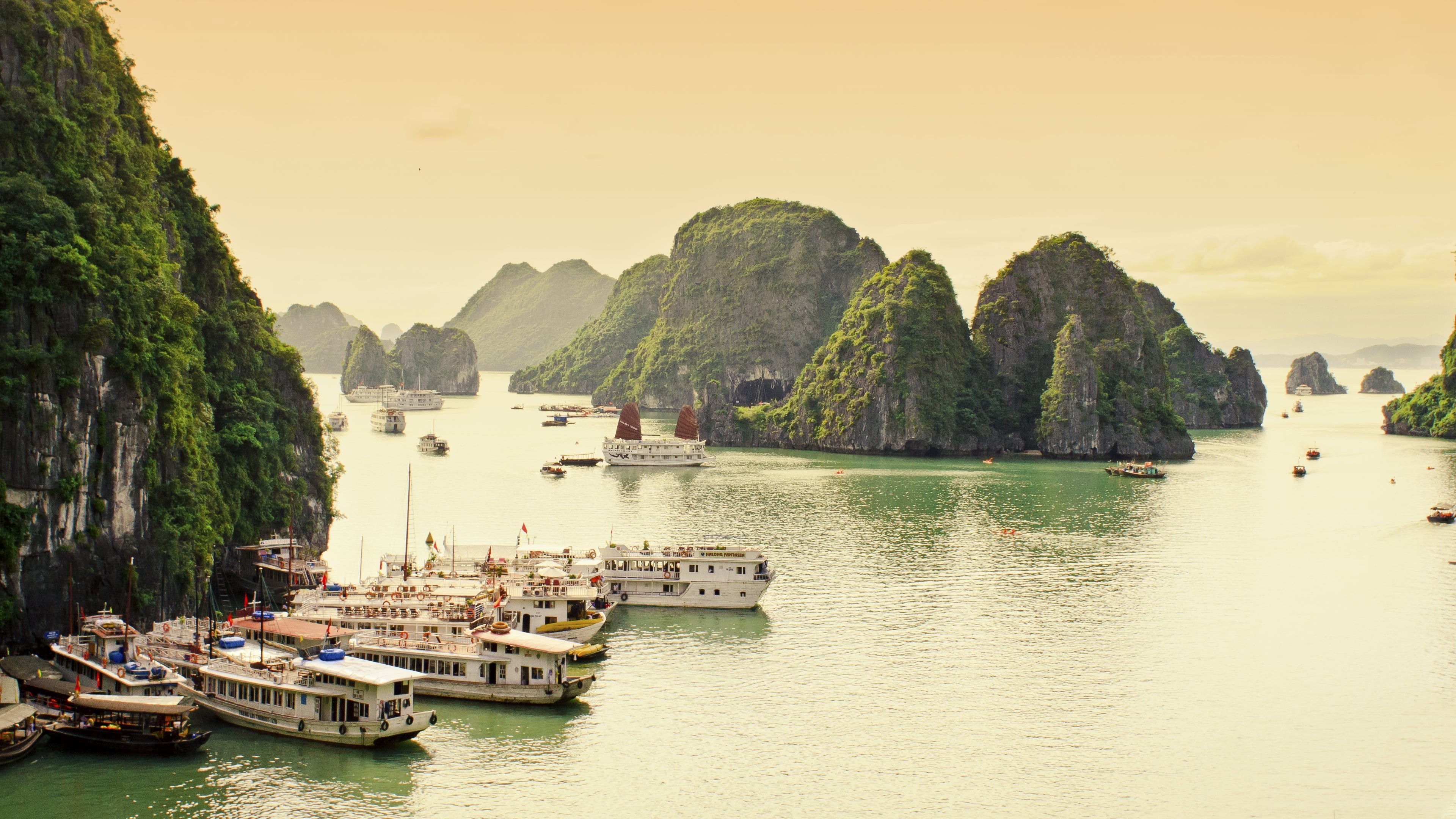 tranquil scene, nature, tranquility, bay, mountain, ship, beauty in nature, scenics - nature, sky, promontory, tourism, day, coast, water, nautical vessel, HD Wallpaper
