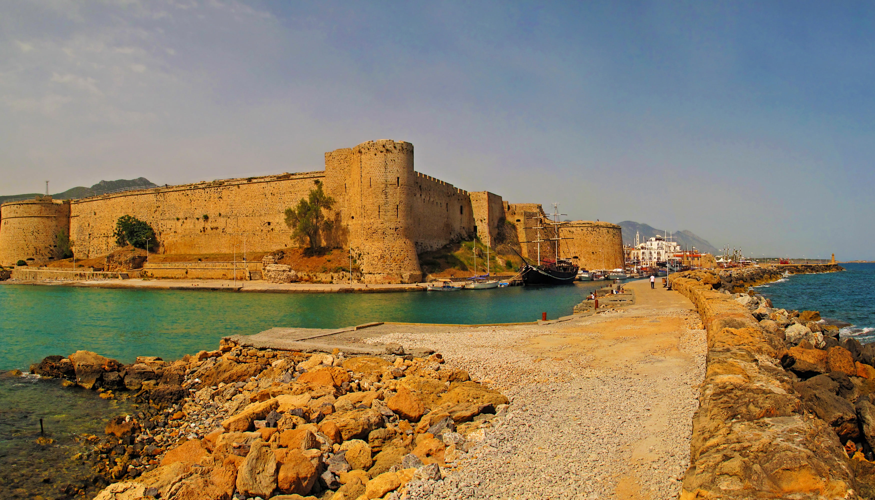 architecture, land, beach, solid, Cyprus, wall, sunlight, concrete, day, scenics - nature, built structure, outdoors, landscape, fortress, sky, water, rock - object, HD Wallpaper