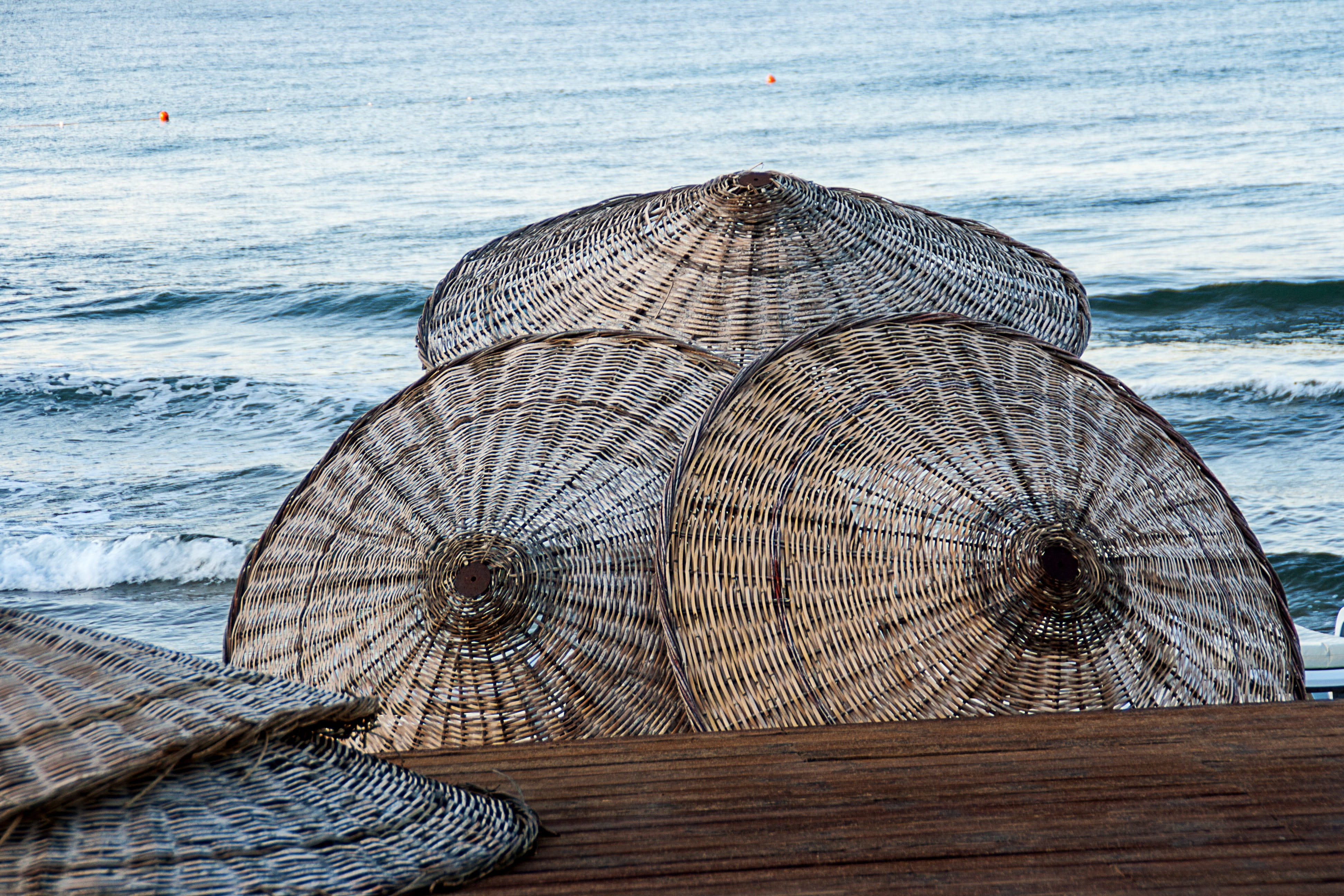 coast, sand, blue, day, ocean, vacations, pattern, nature, high angle view, water, parasol, fishing industry, land, 4K, summer, shape, beach, wood - material, HD Wallpaper