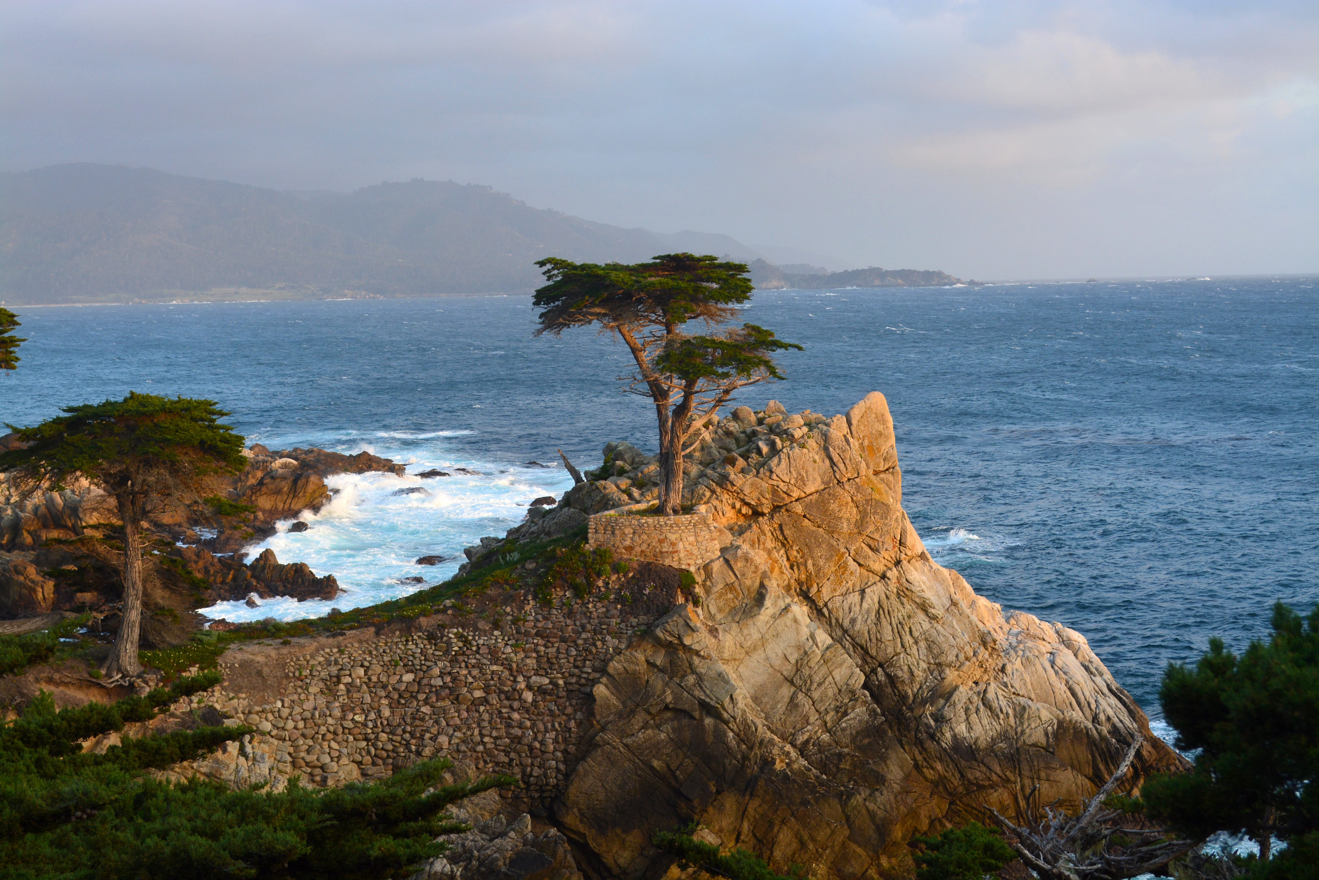 rock, solid, non-urban scene, horizon over water, eroded, cypress, beach, lone, mountain, monterey, sky, 4K, scenics - nature, land, tranquility, outdoors, HD Wallpaper
