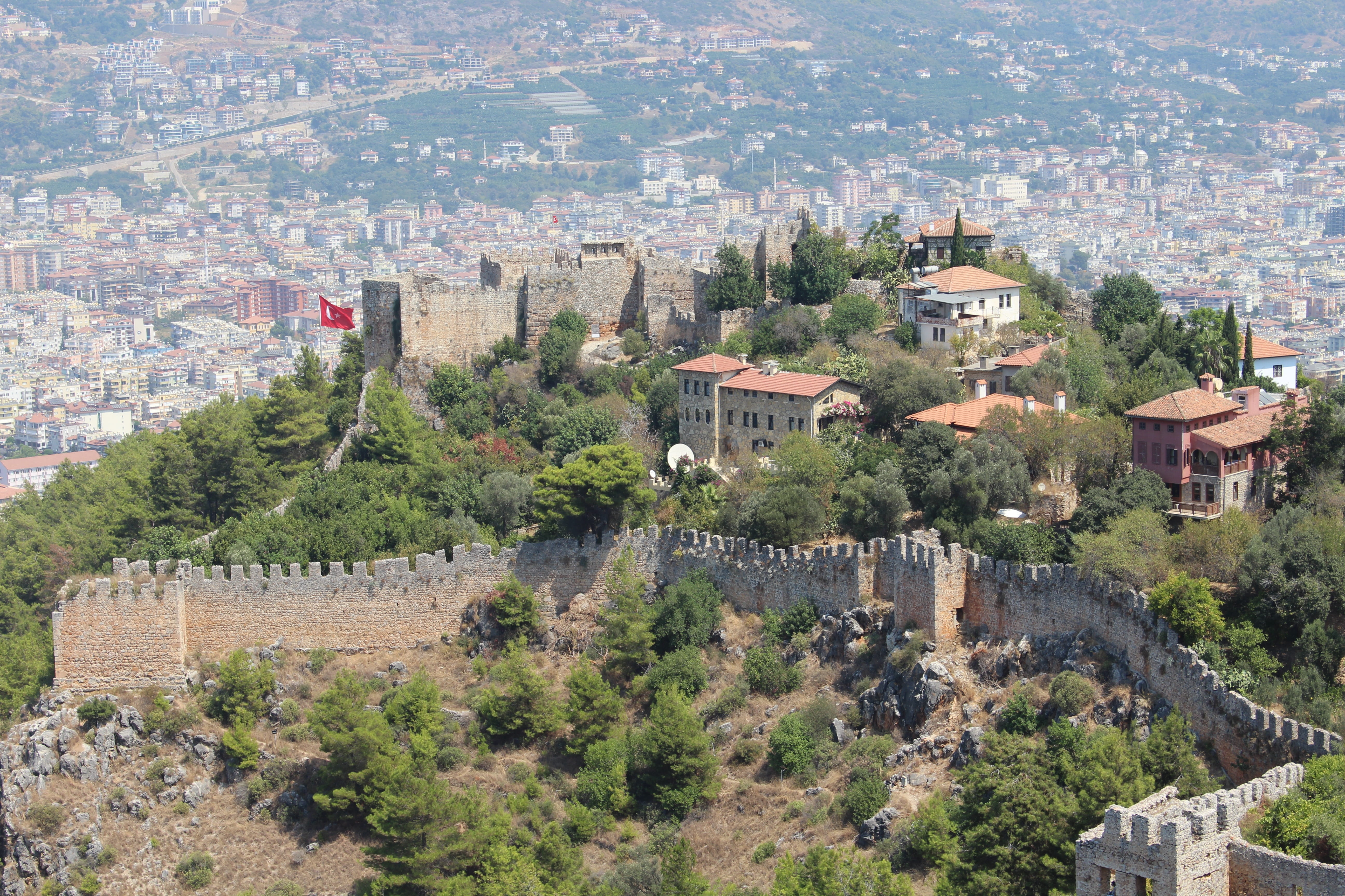 high angle view, outdoors, city, townscape, turkey, castle, alanya, old town, landscape, residential district, building exterior, 5K, travel destinations, HD Wallpaper