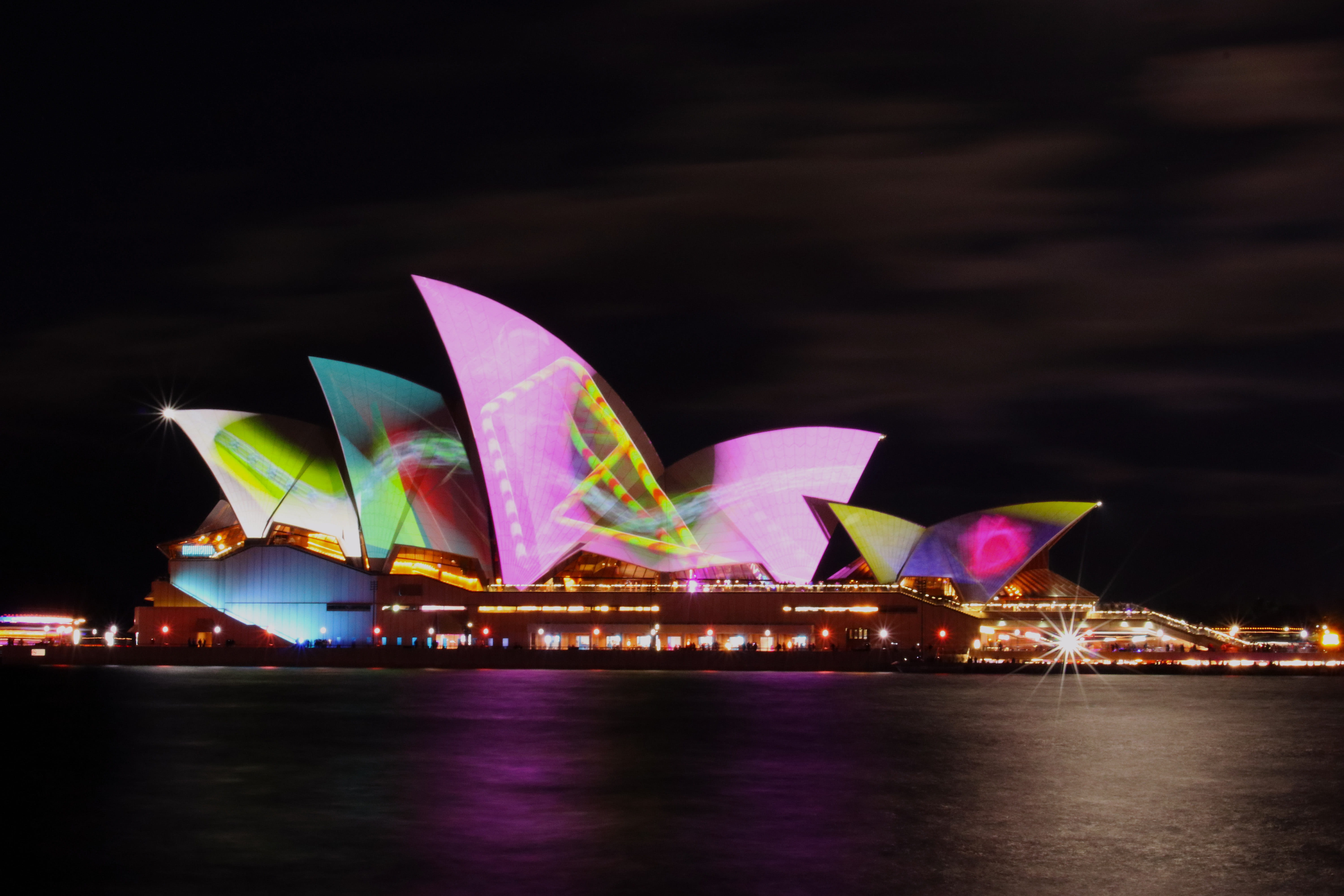 night, motion, city, nightlife, travel destinations, architecture, opera, house, purple, reflection, no people, illuminated, waterfront, sydney, arts culture and entertainment, HD Wallpaper