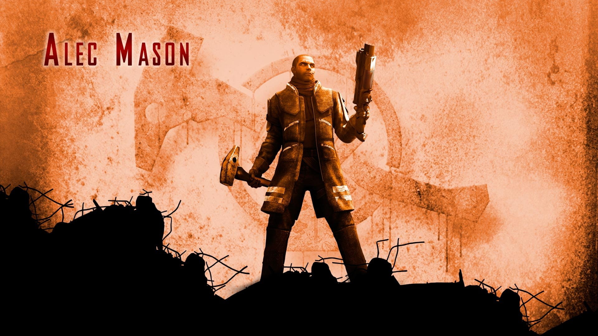 1redfaction, fighting, warrior, battle, 1080P, shooter, weapon, fps, poster, sci-fi, faction, red, combat, action, gun, HD Wallpaper
