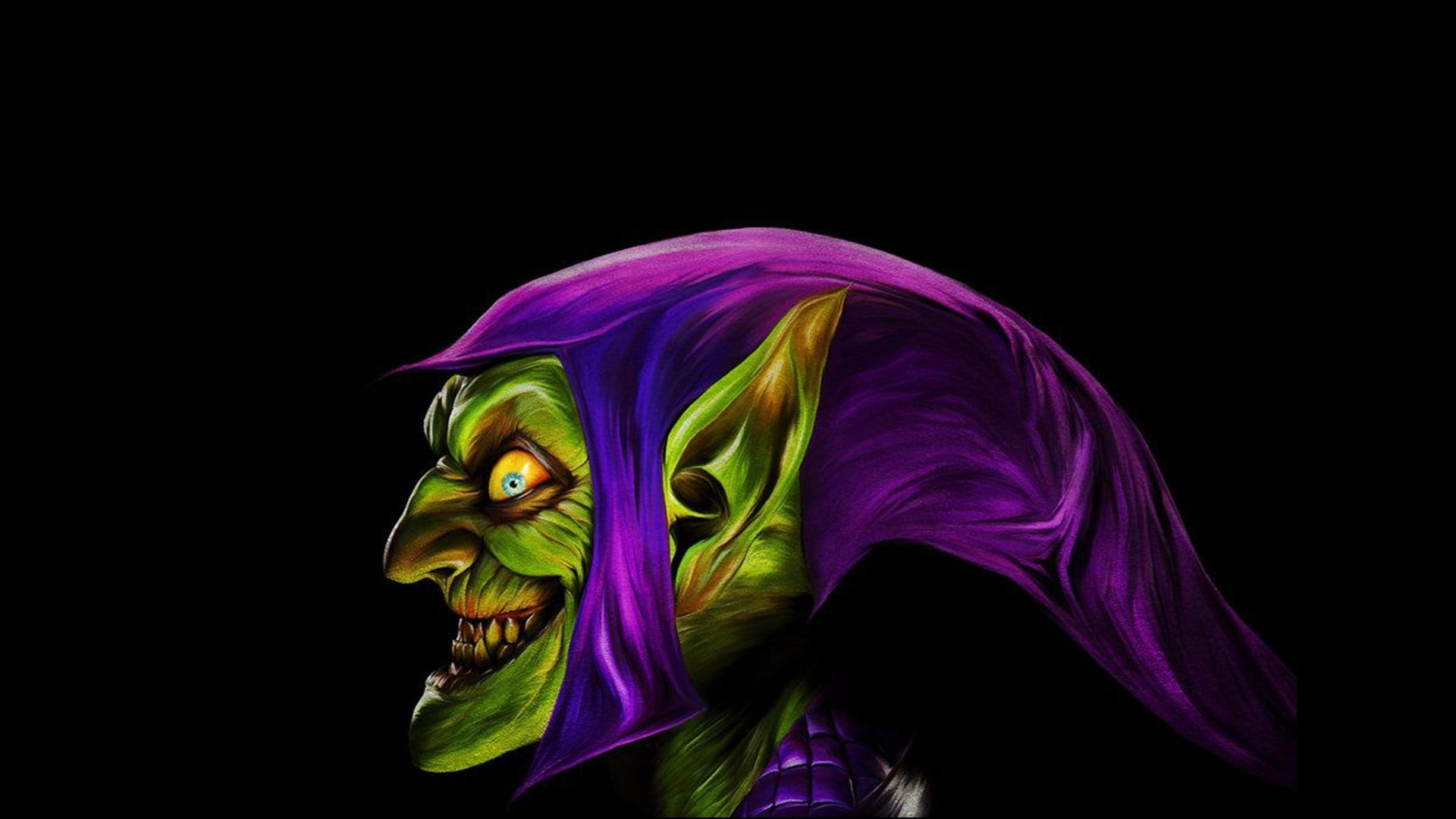 profile view, human body part, headshot, close-up, portrait, one person, side view, indoors, black background, copy space, hairstyle, Green Goblin, adult, HD Wallpaper