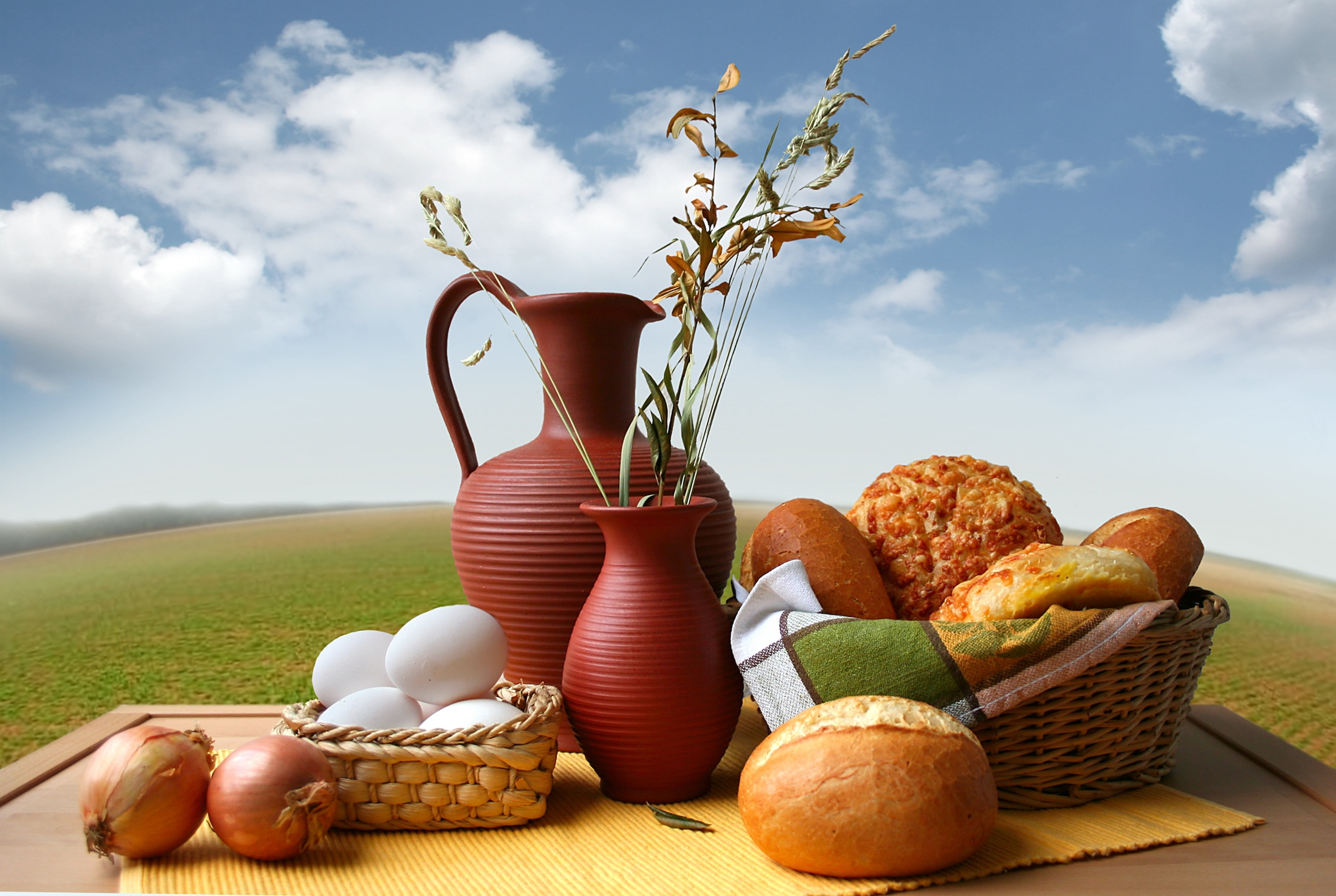 drink, several, healthy Eating, 4K, breakfast, wood - Material, food, nature, day, meal, sky, table, breads, summer, snack, wellbeing, milk, wheat, food And Drink, HD Wallpaper
