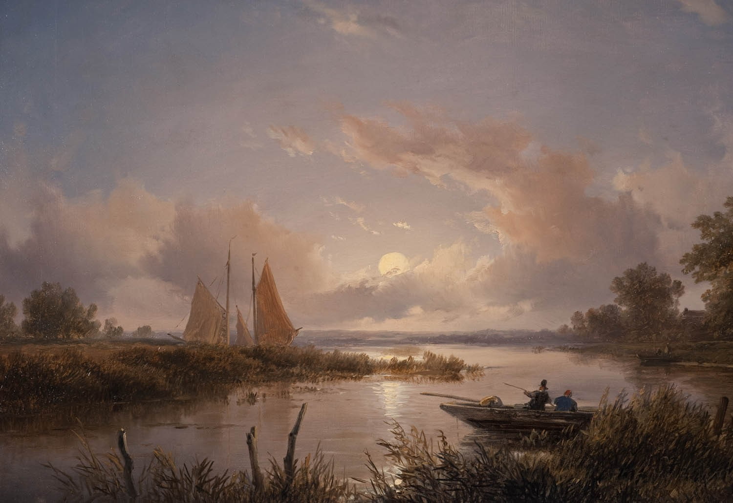720P, landscape, boat, painting, clouds, classic art, HD Wallpaper