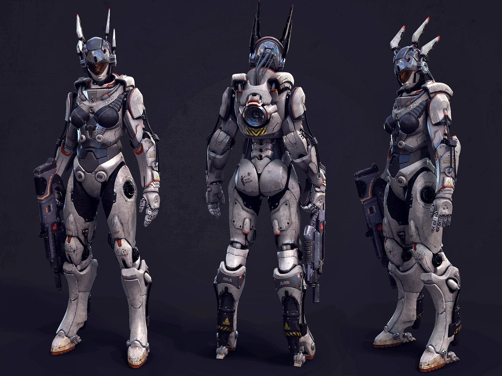 render, armor, 720P, robot, rifle, CGI, science fiction, HD Wallpaper