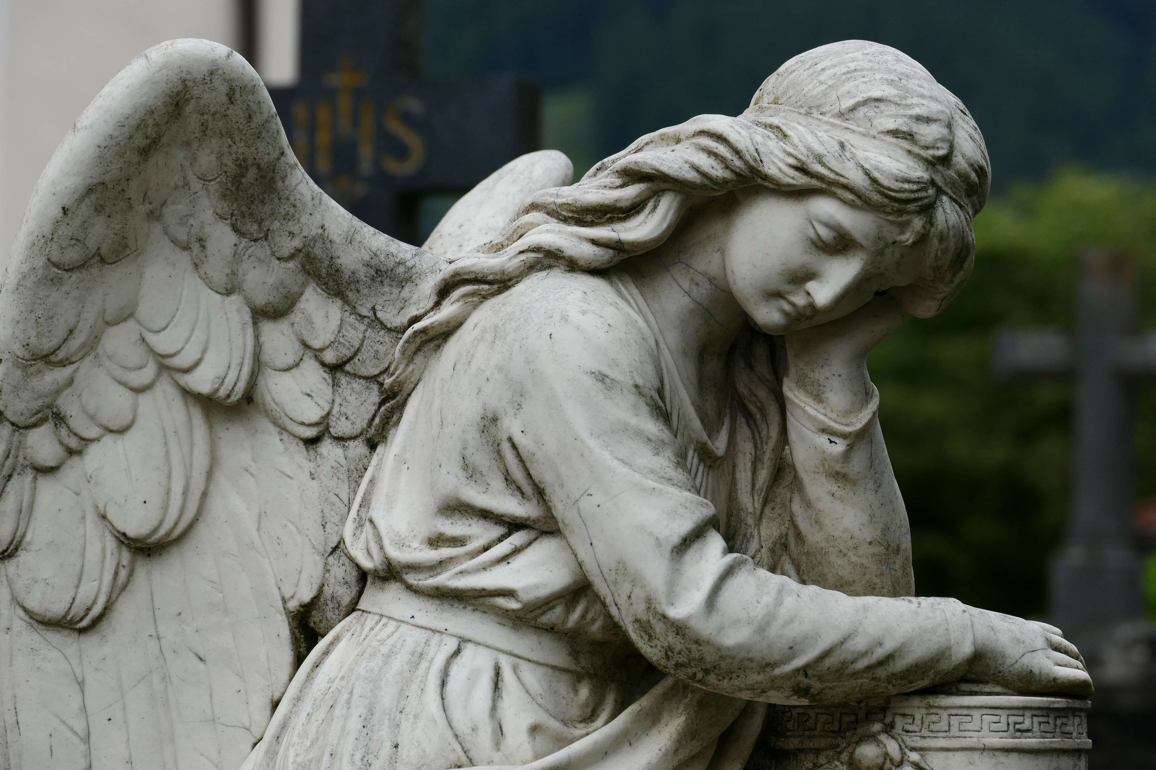 human representation, guard, tired, grave, no people, outdoors, sculpture, focus on foreground, stone material, mourning, religion, sad, day, creativity, HD Wallpaper