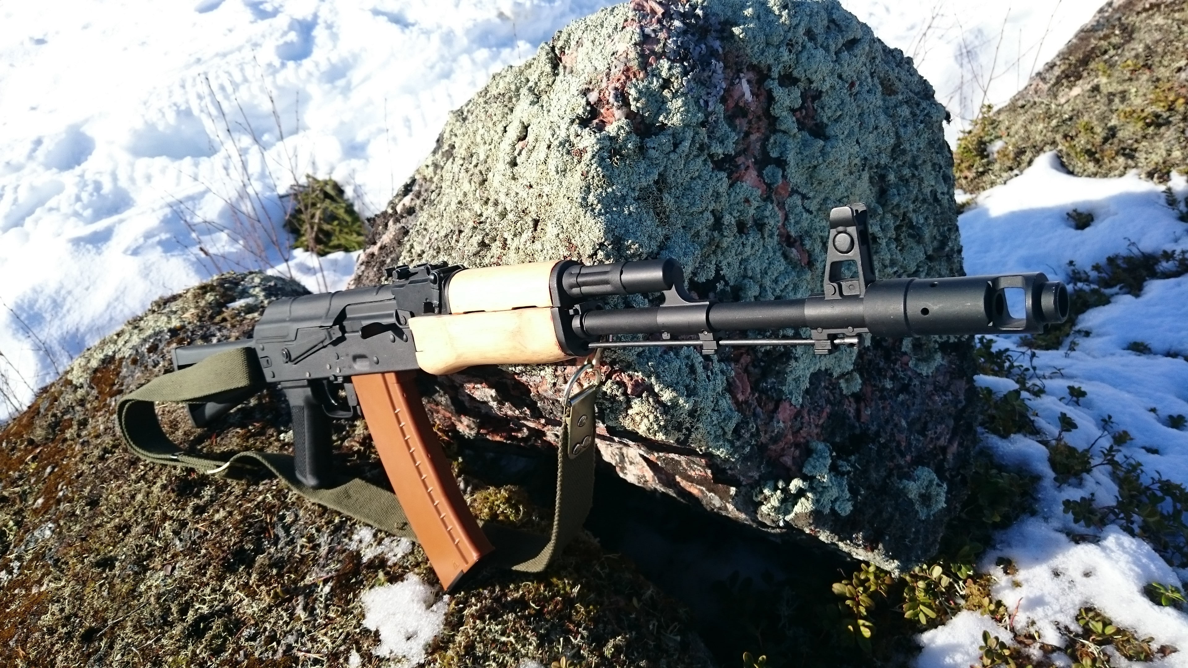 cold temperature, day, 7.62, Russia, tree, non-urban scene, scenics - nature, outdoors, mountain, nature, weapon, land, snow, military, rifles, ak74, snowcapped mountain, HD Wallpaper