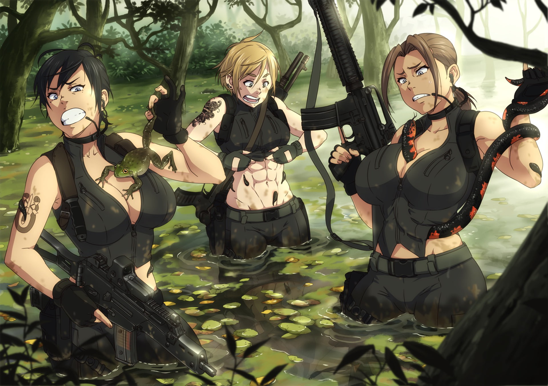 sunlight, gun, three quarter length, leisure activity, war, snake, armed Forces, nature, day, looking at camera, frog, horror, group of people, HD Wallpaper
