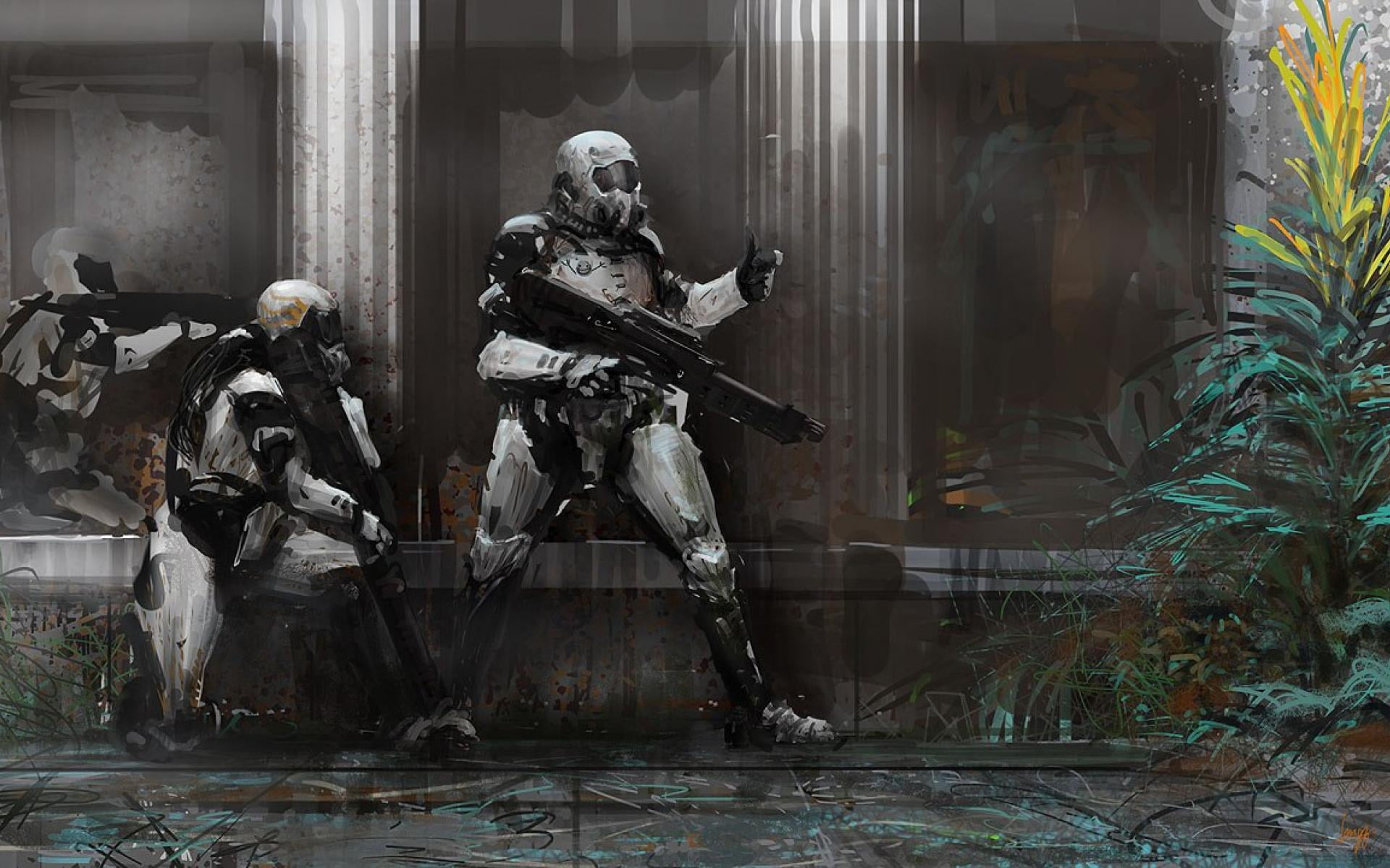 Weapons, 1080P, window, no people, assault, art and craft, water, spraying, nature, soldier, military, rifle, illustration, outdoors, oPS, Sweep, special, HD Wallpaper