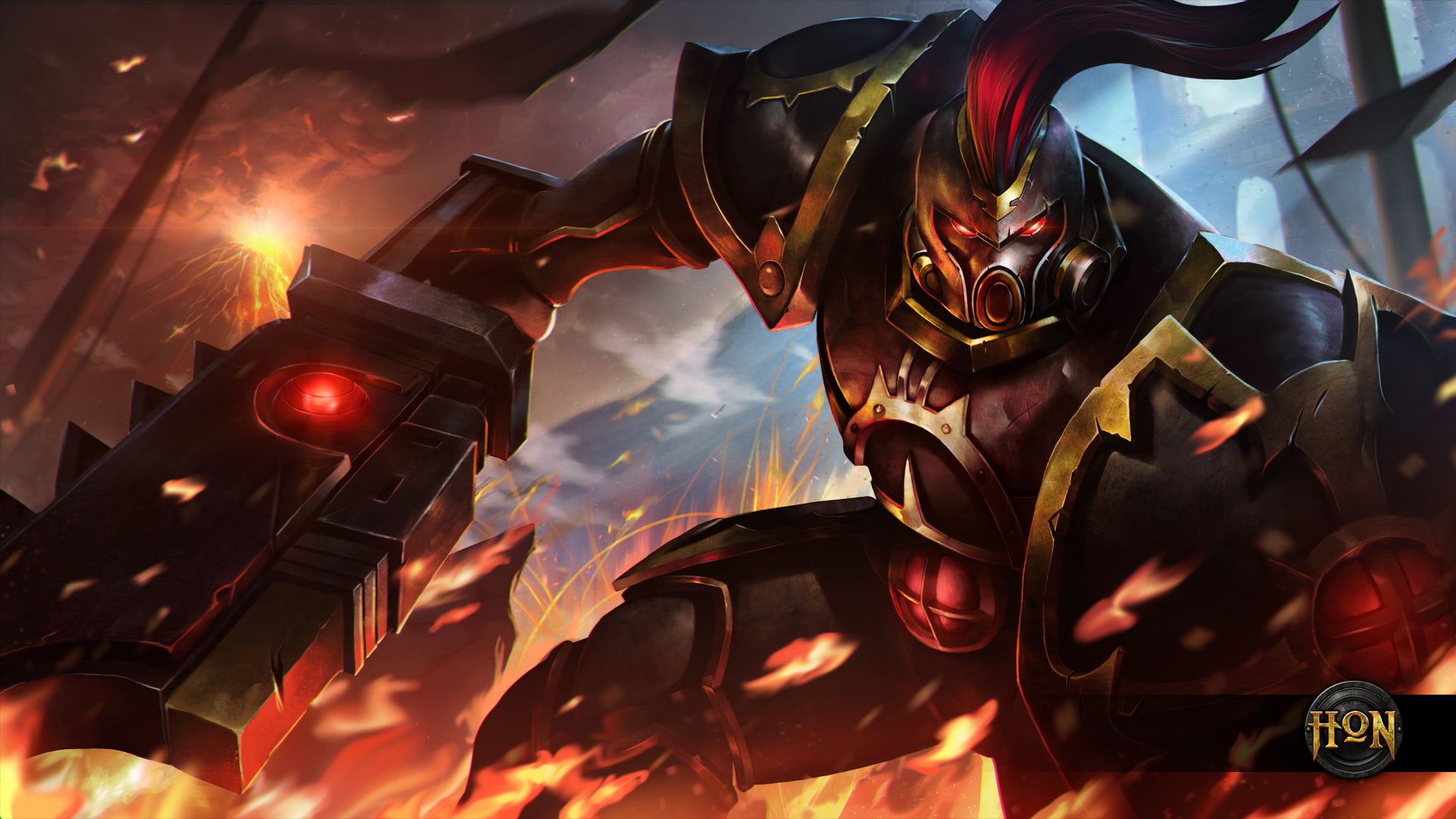 1080P, sword, Septar, shield, Black Legion Kane, Heroes of Newerth, Kane, armor, fire, HD Wallpaper