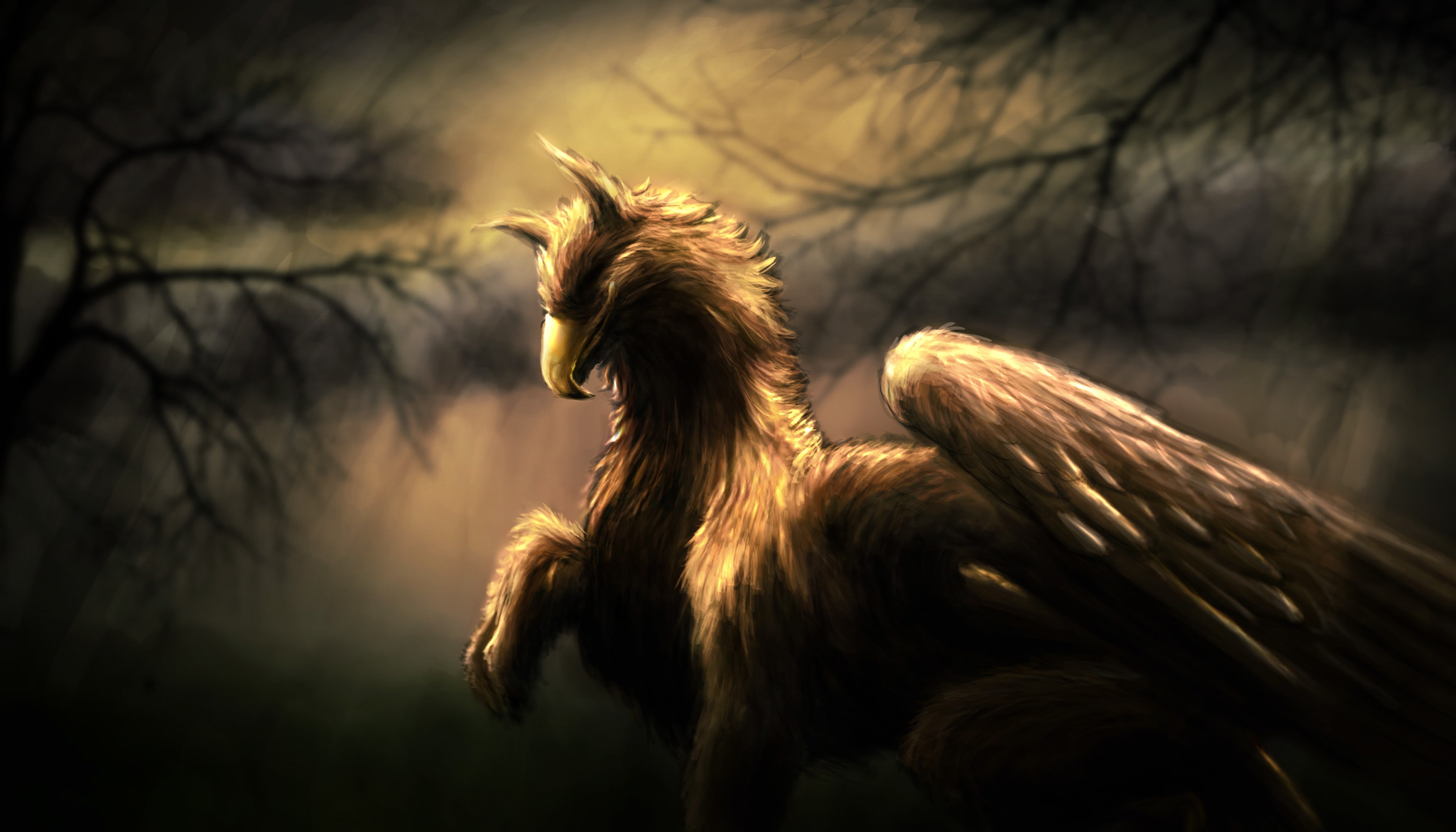 2K, fantasy art, Griffins, HD Wallpaper