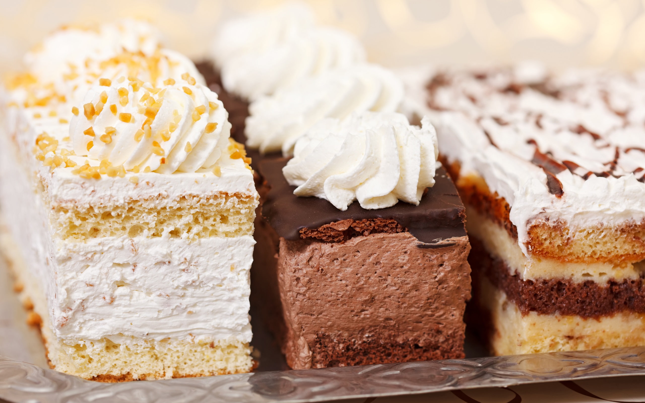 Cream, kinds, Three, Cake, Cakes, 2K, HD Wallpaper