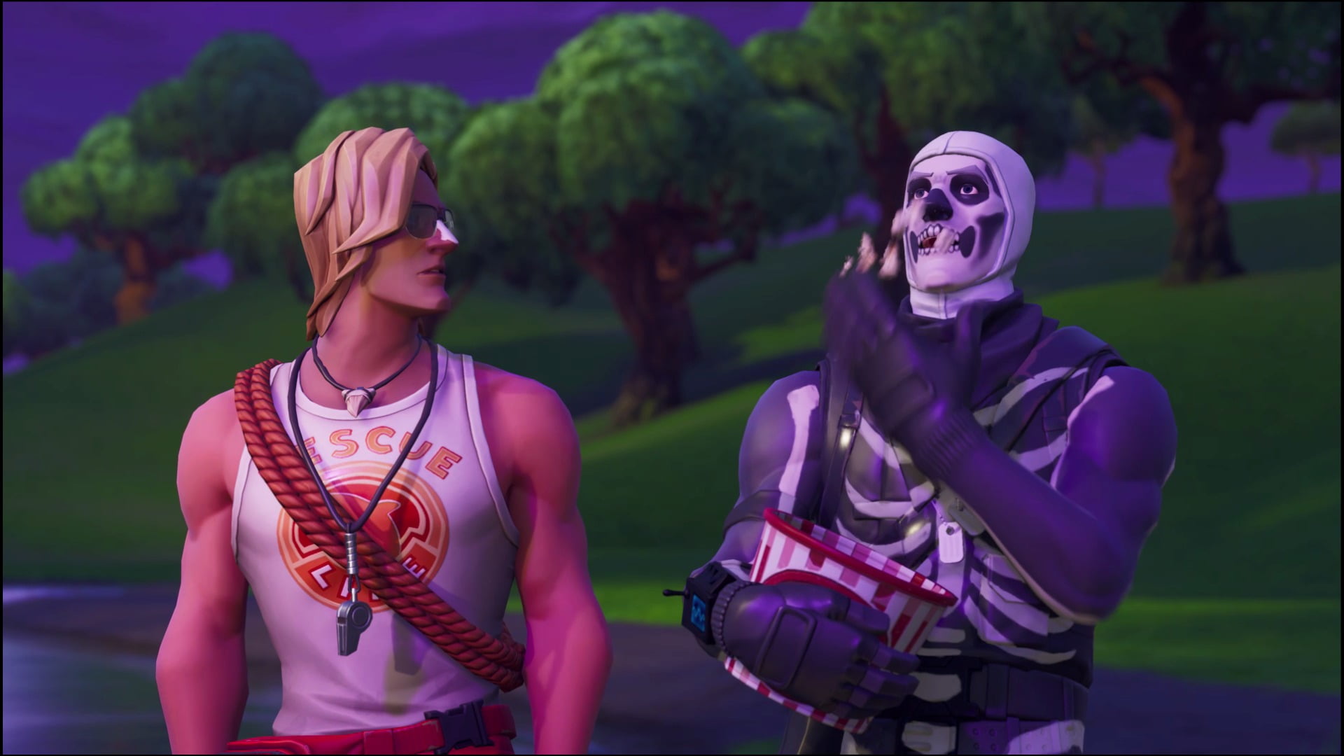 purple, outdoors, adult, nature, Fortnite, focus on foreground, Xbox One, art and craft, video games, standing, two people, costume, representation, plant, HD Wallpaper