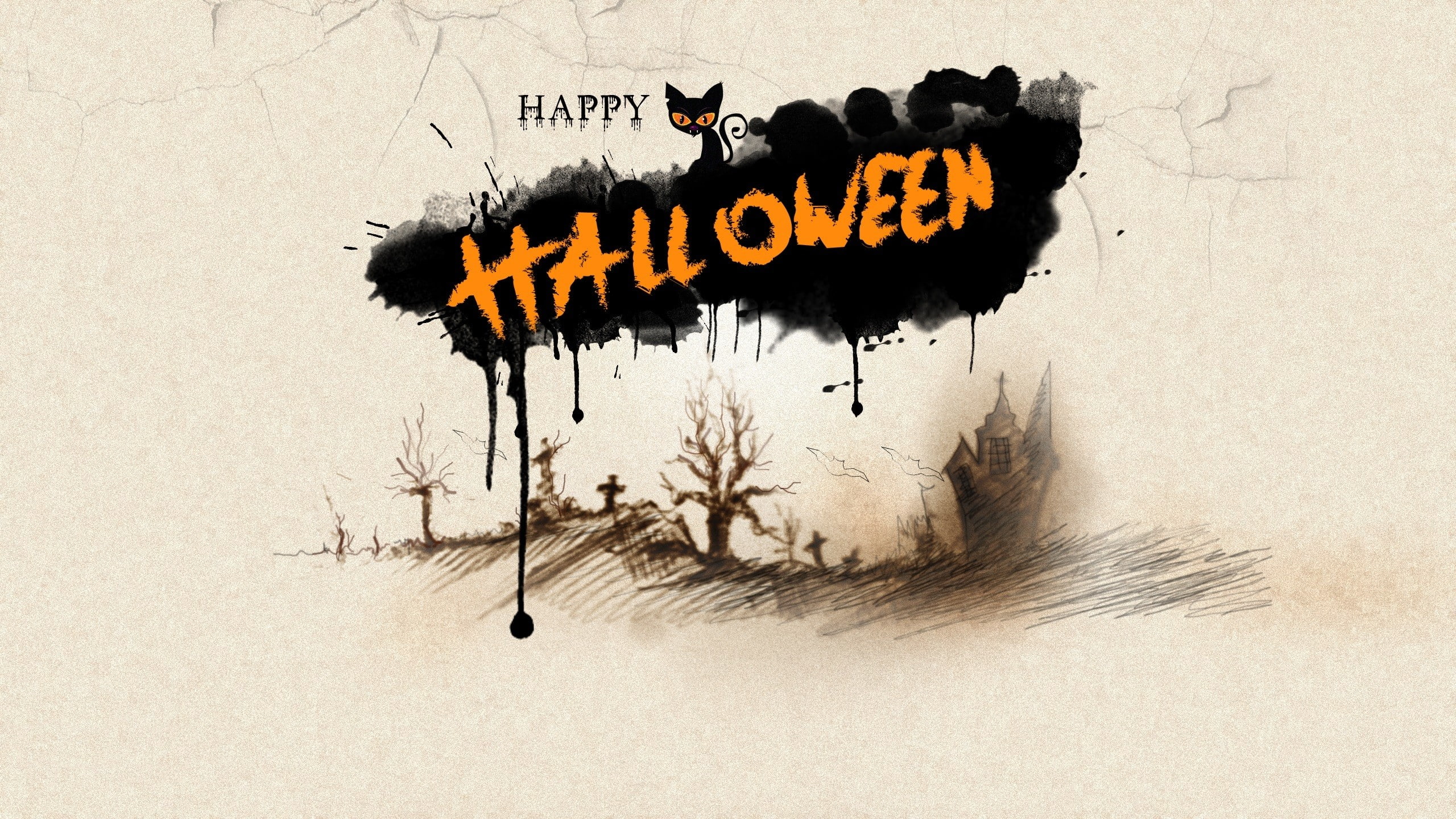 day, Halloween, 2K, poster, happy, shadow cat, HD Wallpaper