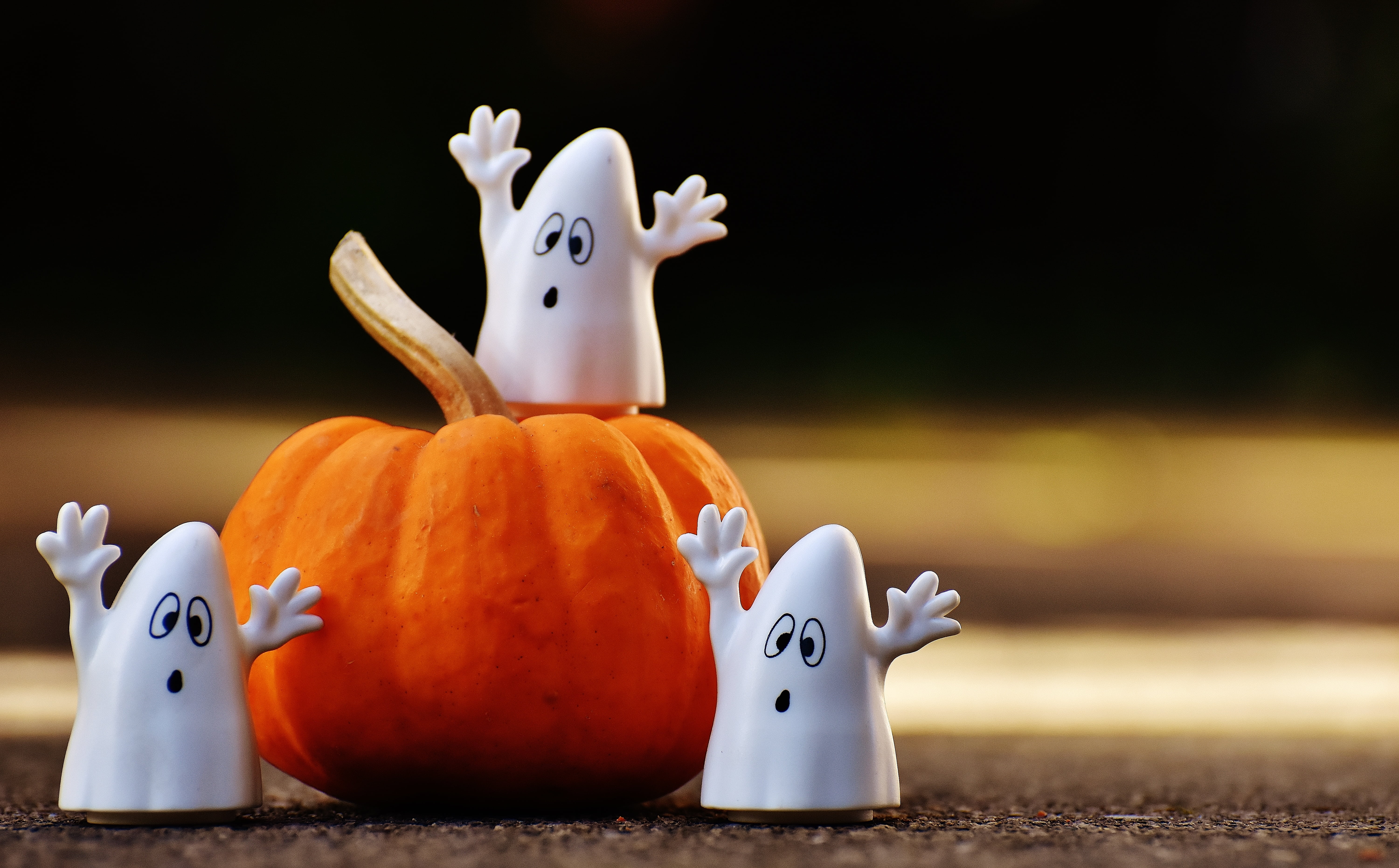 ghosts, ghost, human representation, cute, orange color, pumpkin, creativity, anthropomorphic, mood, happy halloween, fear, craft, figure, celebration, HD Wallpaper