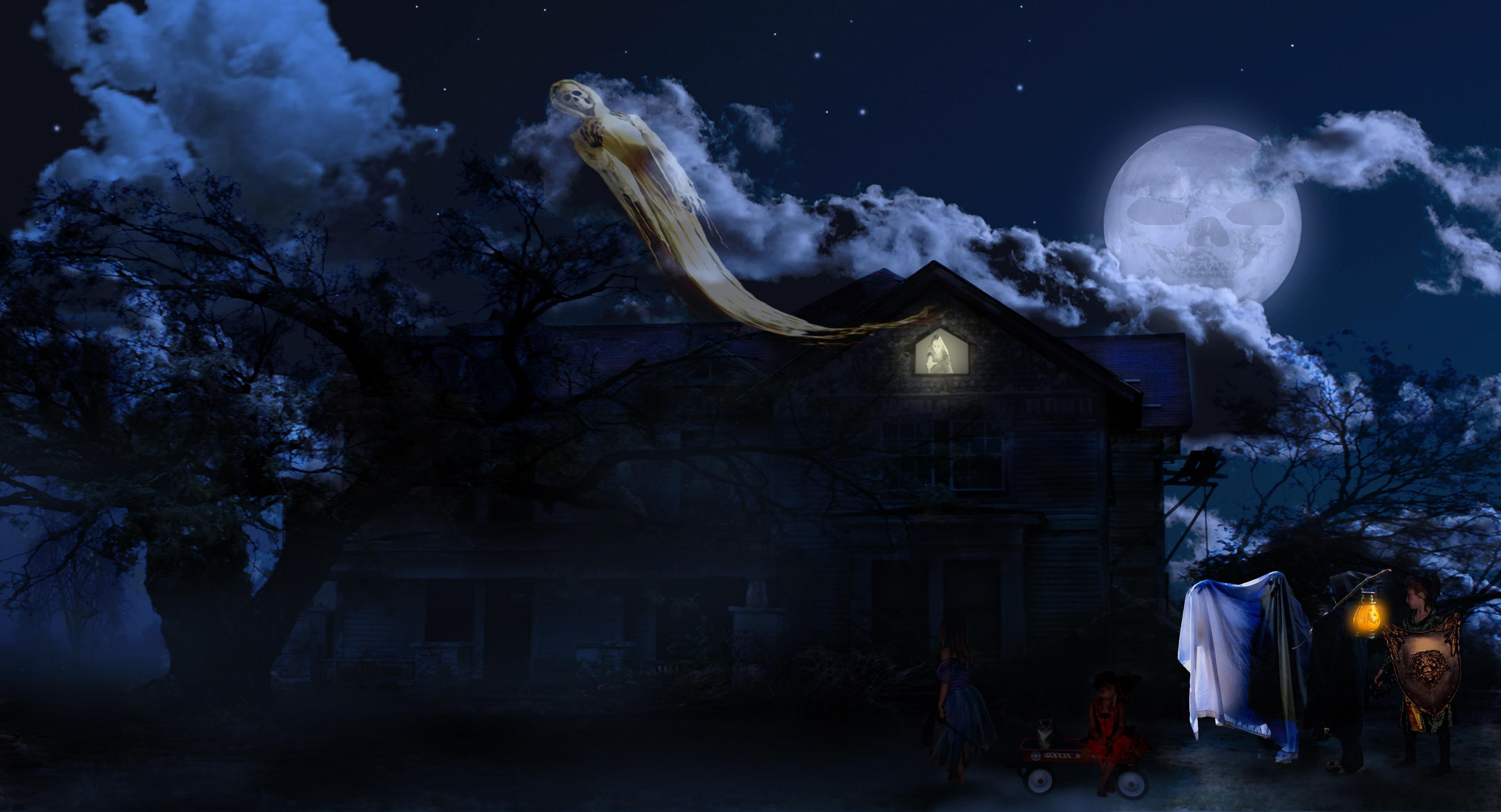 scary, halloween, moon, 4K, HD Wallpaper