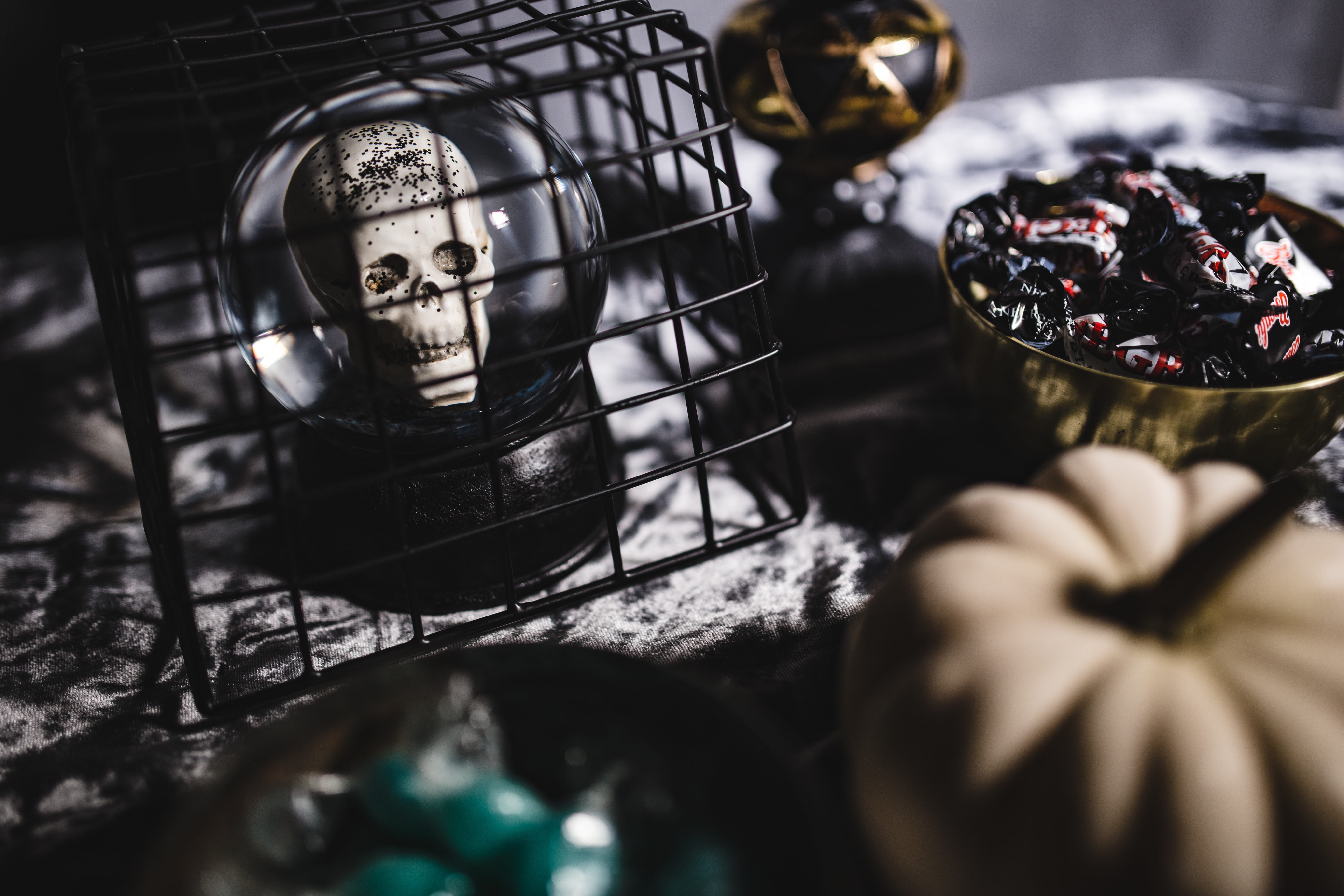 decorations, moody, preparation, freshness, halloween, high angle view, container, indoors, no people, selective focus, autumn, boo, glass - material, fruit, HD Wallpaper