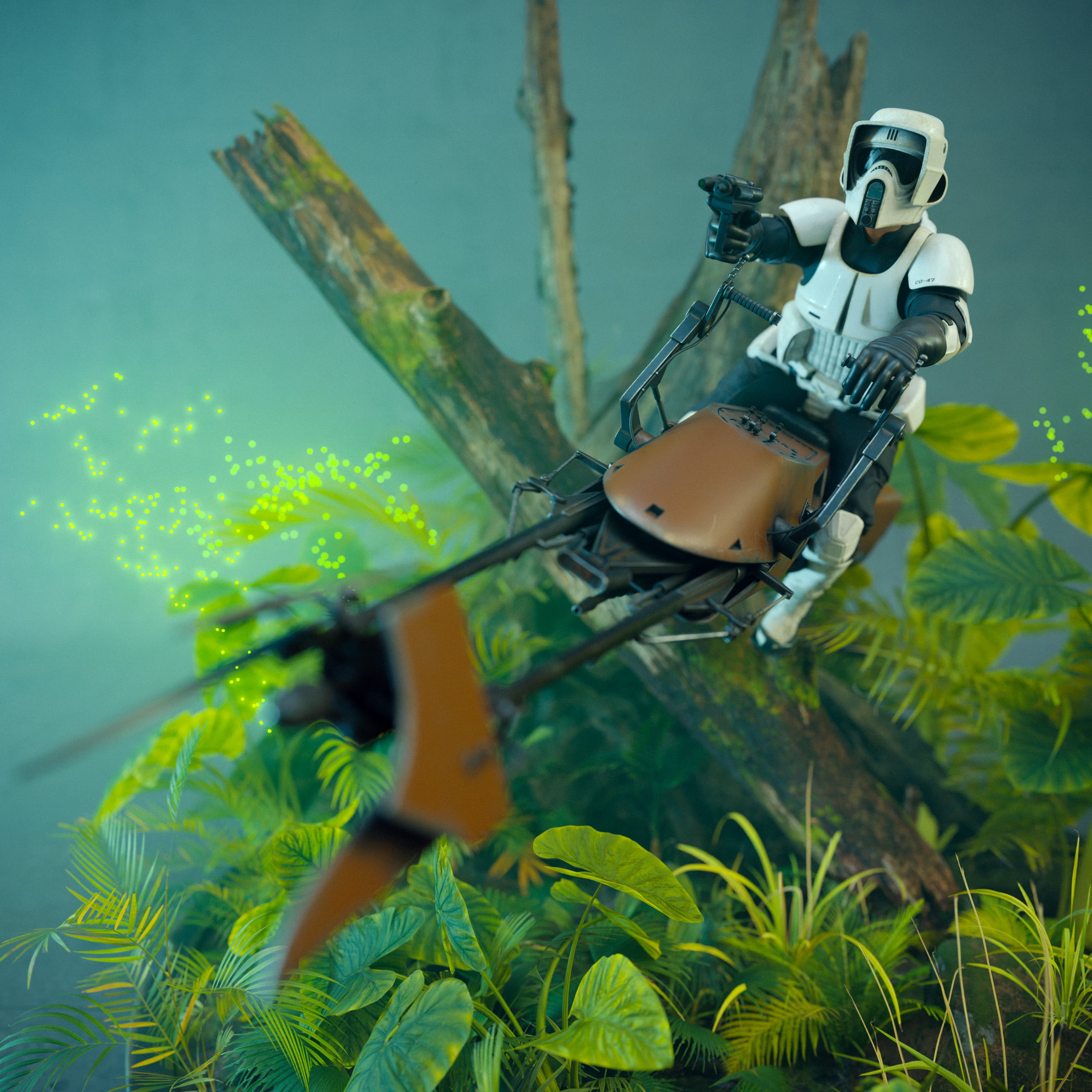Star Wars, scout trooper, ArtStation, Imperial Forces, 1080P, toys, speeder bike, action figures, Phone HD Wallpaper