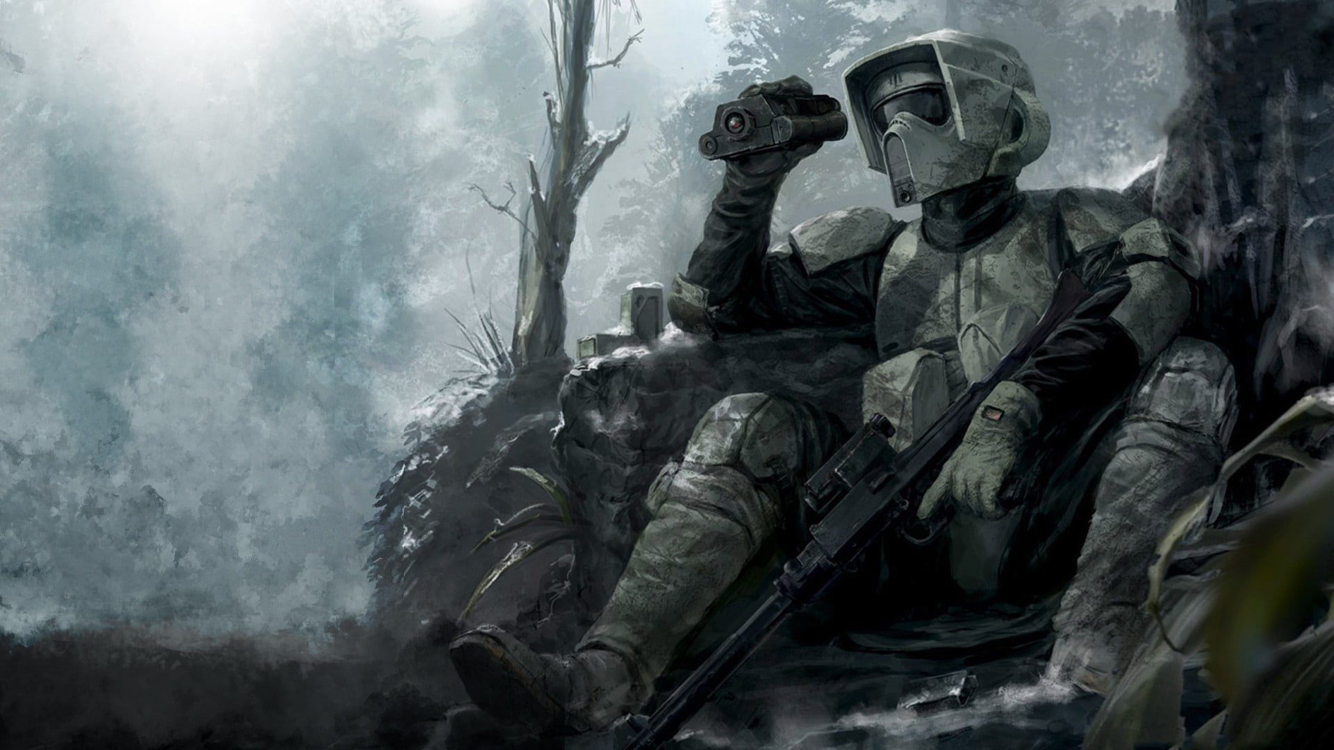 forest, Scouts, Star Wars, Star Wars: Episode V The Empire Strikes Back, stormtrooper, 1080P, Scout Trooper, Binoculars, video games, gun, war, HD Wallpaper