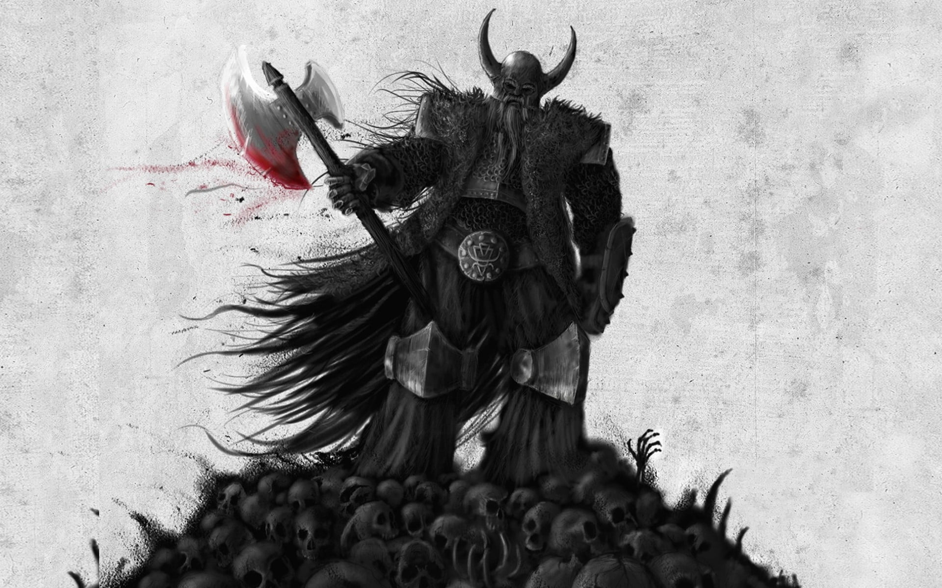 art and craft, wall, digital, mask - disguise, Vikings, no people, end, skull, feather, axe, animal themes, creativity, horned, 1080P, vertebrate, sculpture, HD Wallpaper