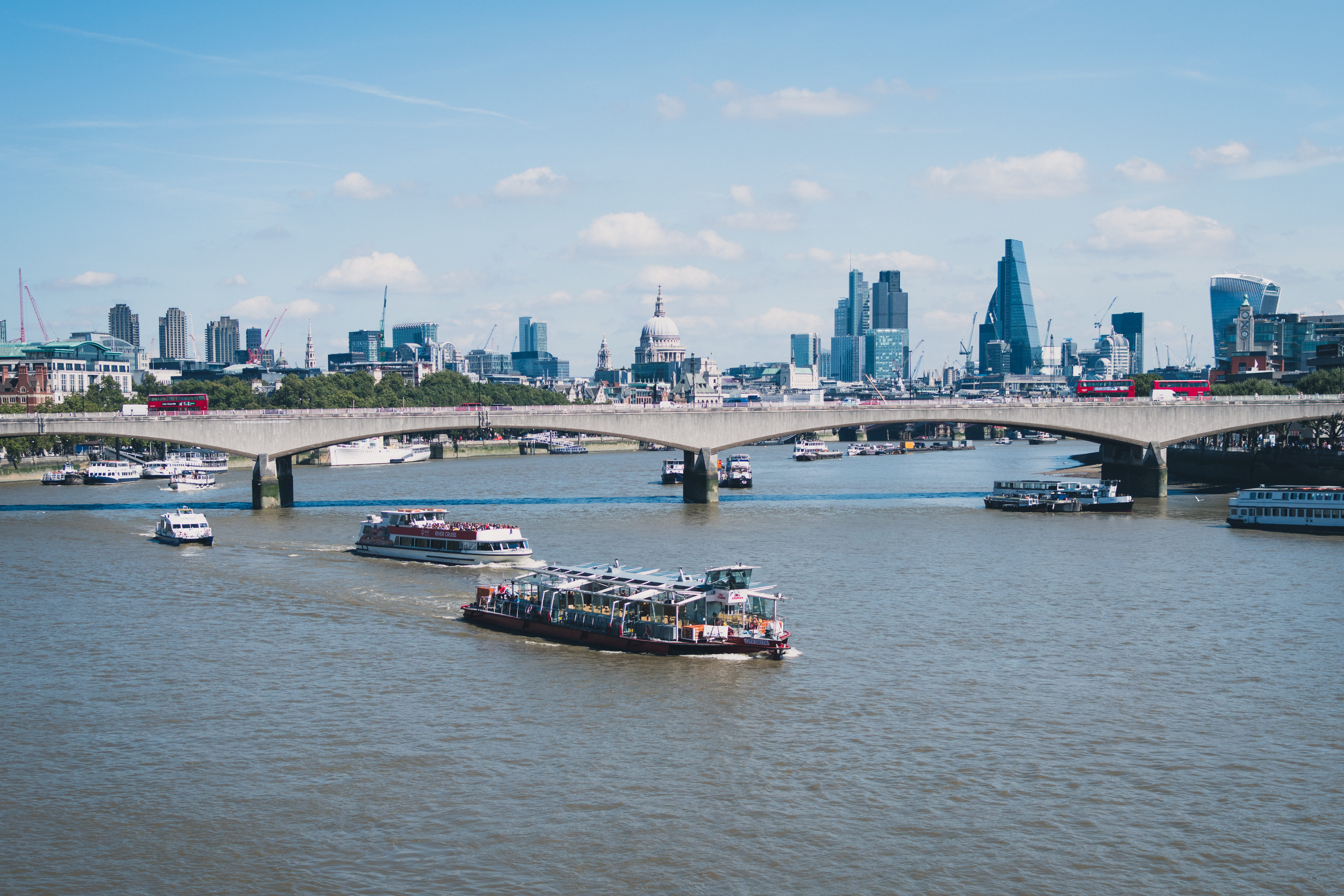 transportation, waterfront, urban, bridge, nature, architecture, river, sky, modern, london, city, travel, building exterior, no people, waterloo bridge, HD Wallpaper