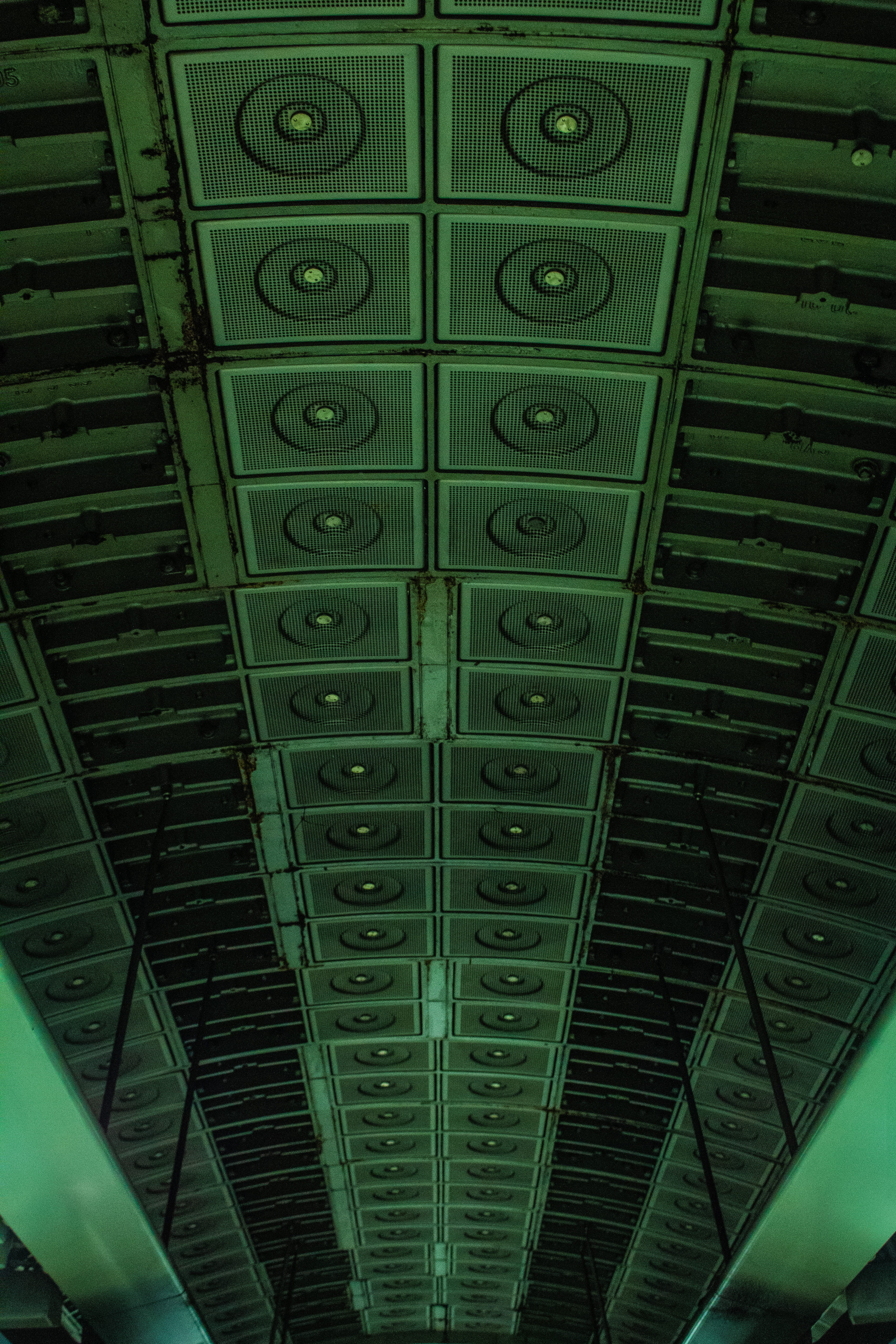 indoors, built structure, tube, roof, green color, shape, dark, underground, futuristic, close-up, closed, green, pattern, abstract, space, protection, Phone HD Wallpaper
