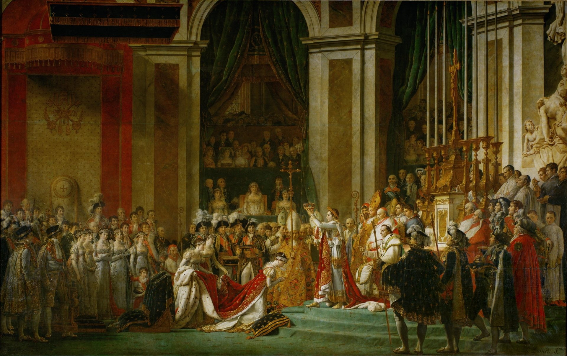 Crown, the past, architecture, arts culture and entertainment, history, religion, 1080P, Coronation Of Napoleon, sculpture, indoors, ornate, Artistic, HD Wallpaper